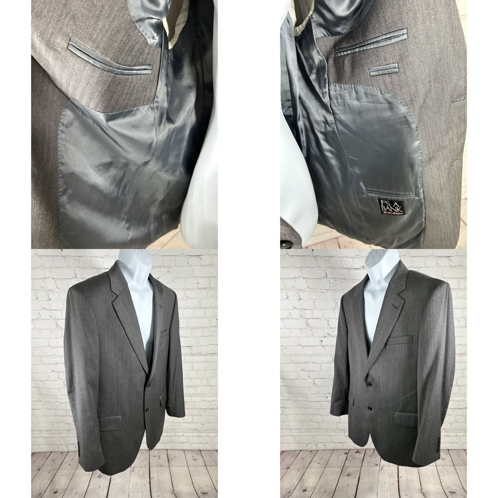 Jos. A. Bank Jos. A. Bank Signature Collection Blazer 2 Button Single-Breasted Notch Lapel Wool Gray 42R Mens Size 42R - 8 Thumbnail