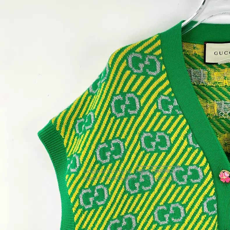 Gucci Gucci Green oblique stripe logo jacquard full print wool V Size XS / US 0-2 / IT 36-38 - 3 Thumbnail