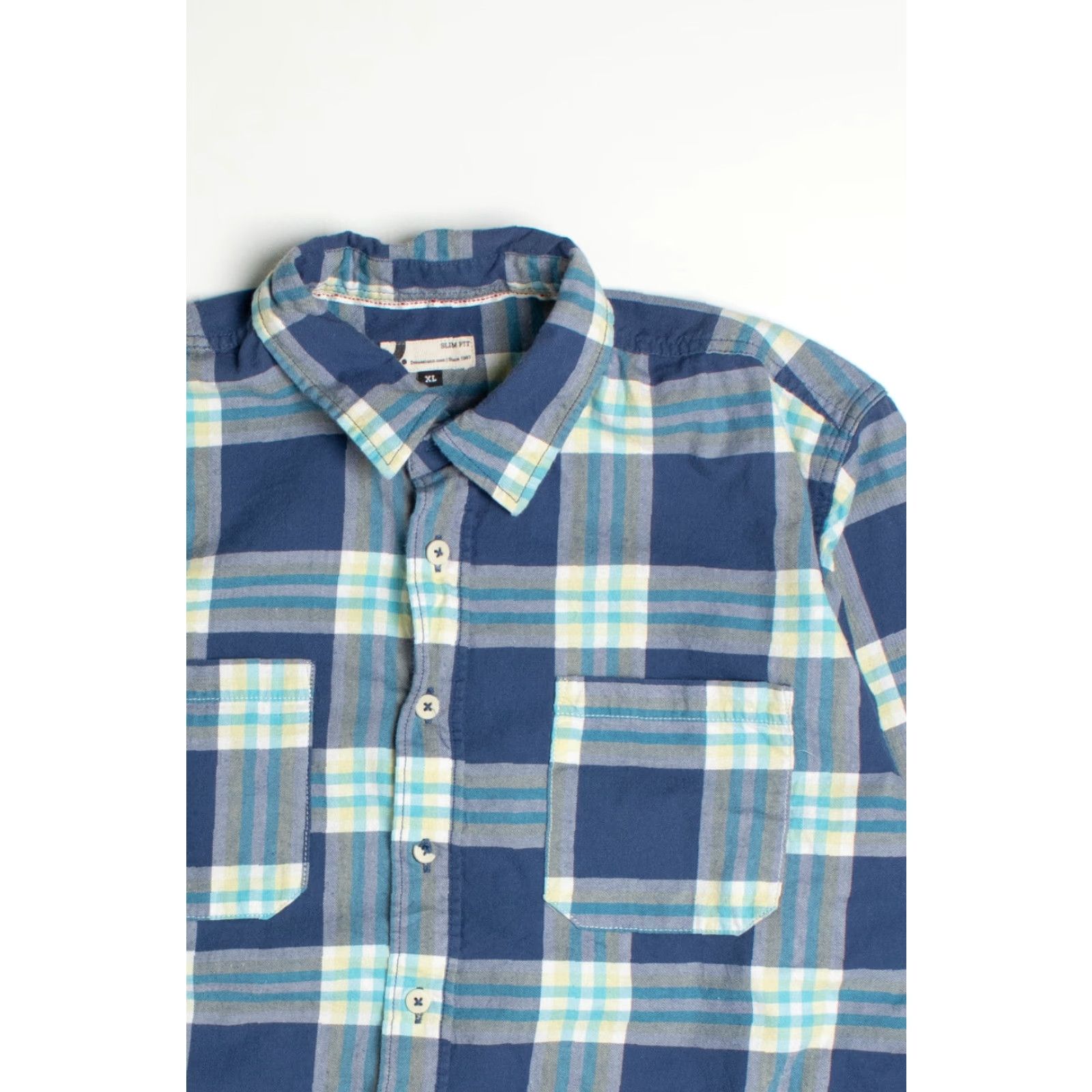X-LARGE VINTAGE Dressmann Shirt X-Large Blue Plaid Button-Down Cotton / Lycra Mens Size US XL / EU 56 / 4 - 2 Thumbnail