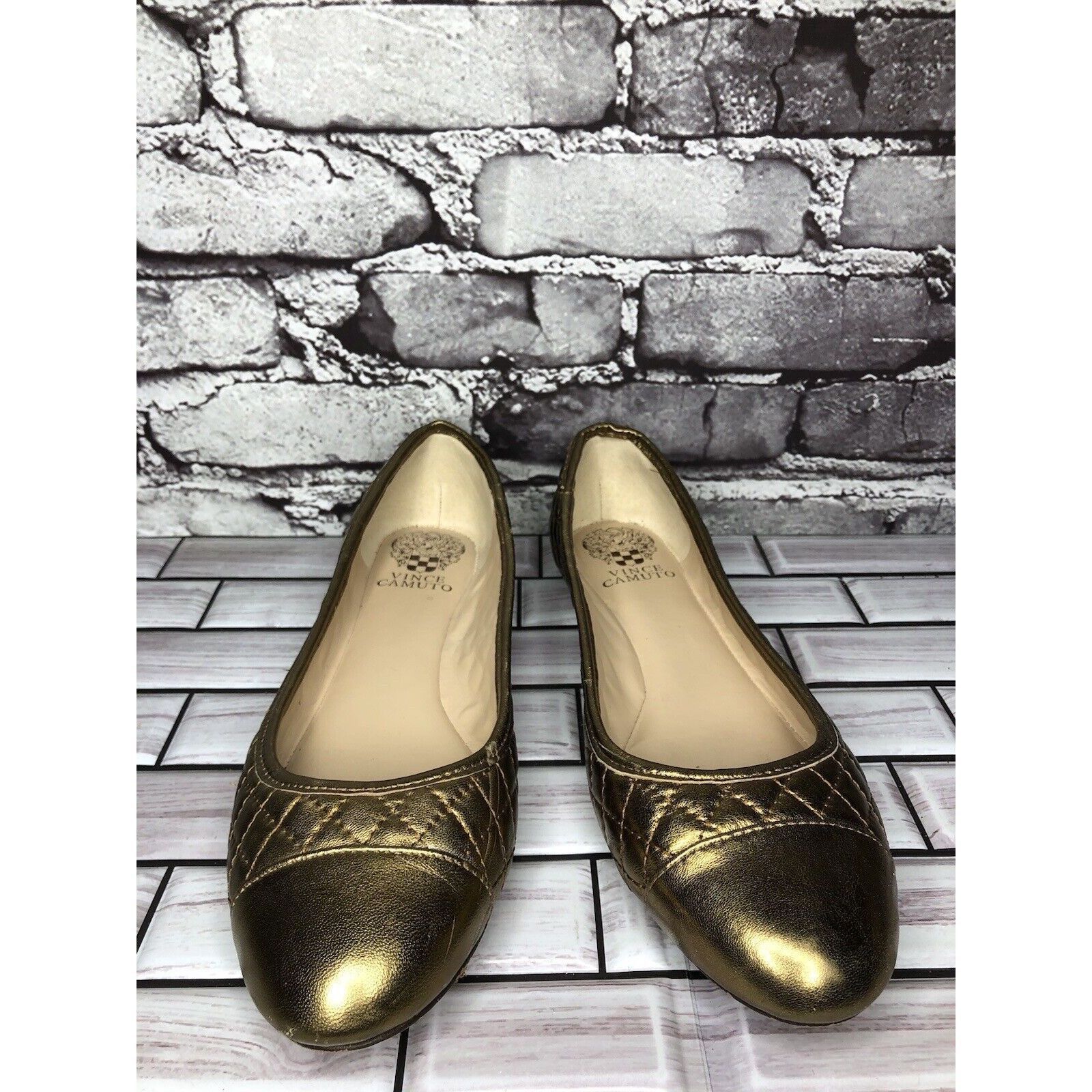 Vince Camuto Vince Camuto Metallic Gold Leather Quilted Ballet Flats Shoe Size US 9.5 / IT 39.5 - 13 Thumbnail