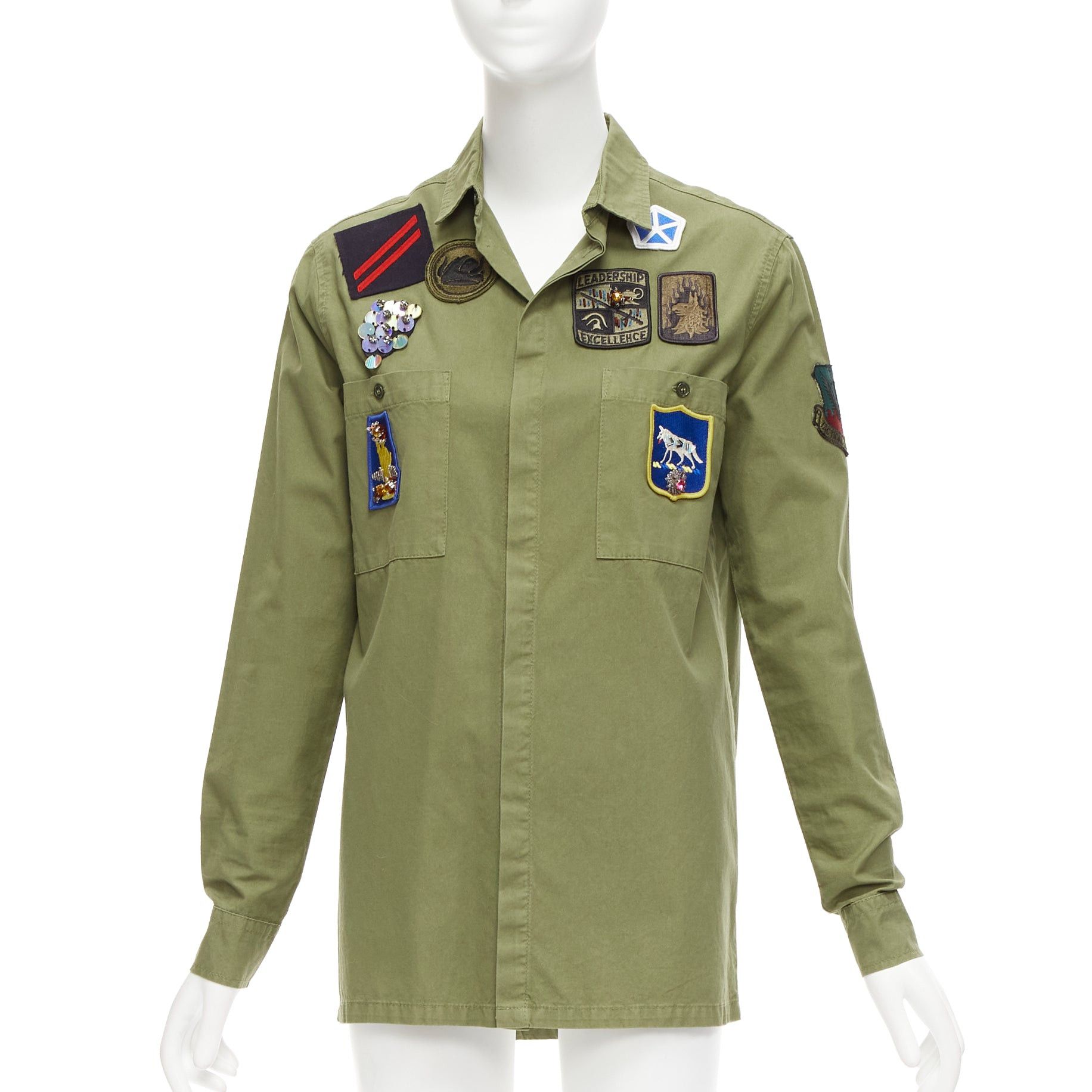MR & MRS ITALY MR AND MRS ITALY khaki green beaded badges military safari shirt IT38 XS Size XS / US 0-2 / IT 36-38 - 1 Thumbnail