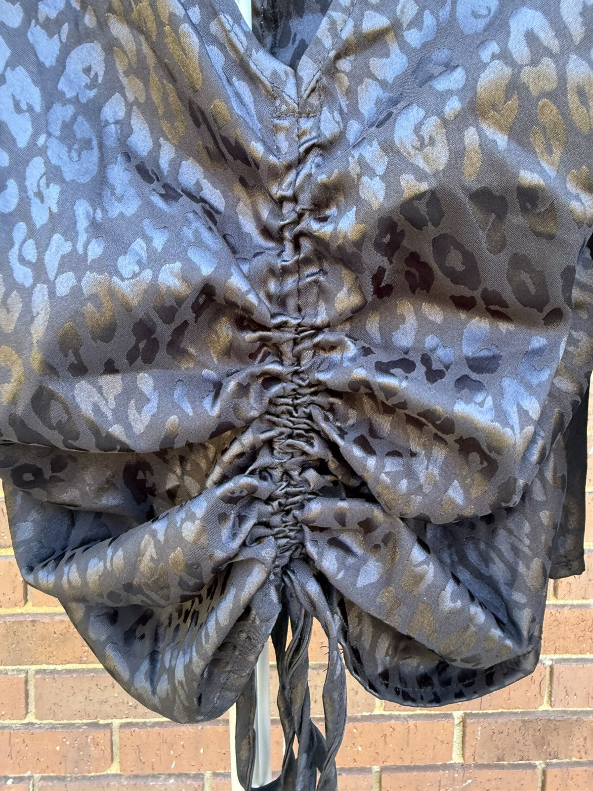 Other Mustard Seed Satin Top Black Cheetah Leopard V Neck Size L / US 10 / IT 46 - 4 Thumbnail