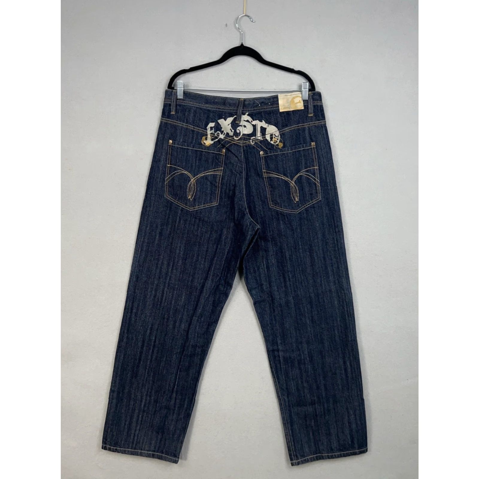 Denime Exsto Jeans Mens 36 Dark Wash Denim Straight Leg Baggy Logo Back Graphic Skater Size US 36 / EU 52 - 2 Thumbnail