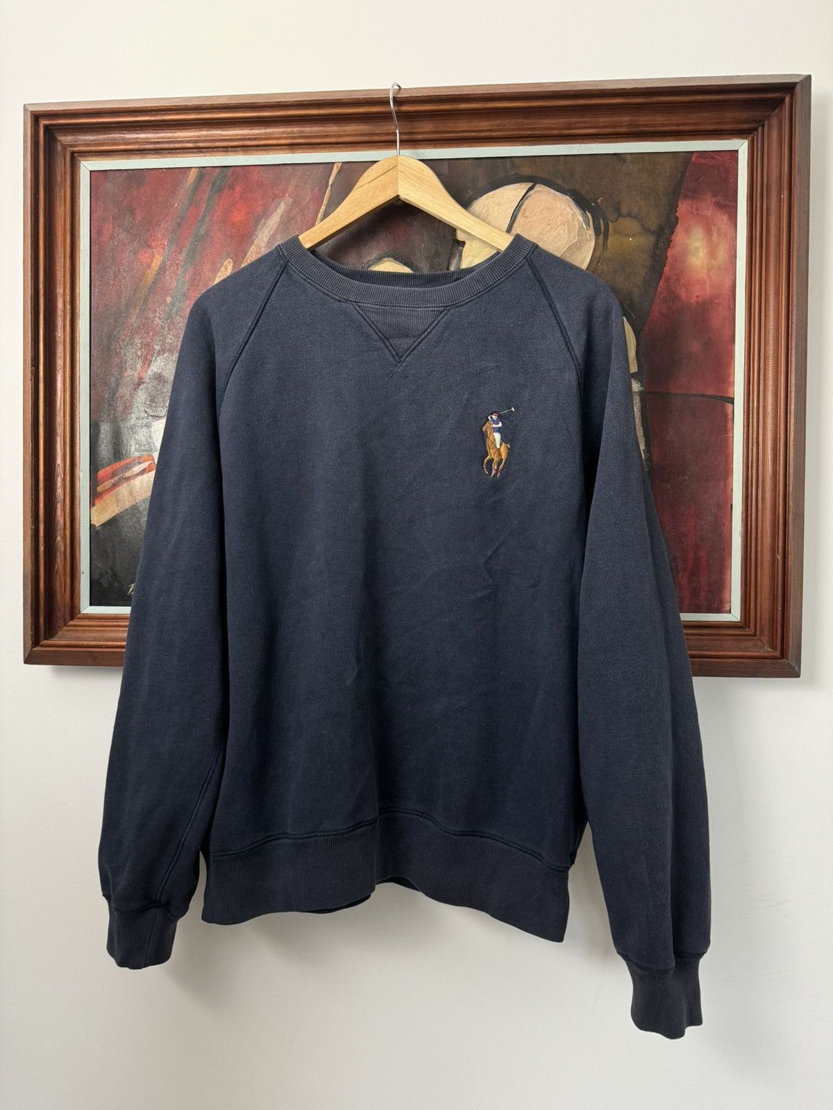 Polo Ralph Lauren Vintage 90s Washed Navy Big Logo Crewneck