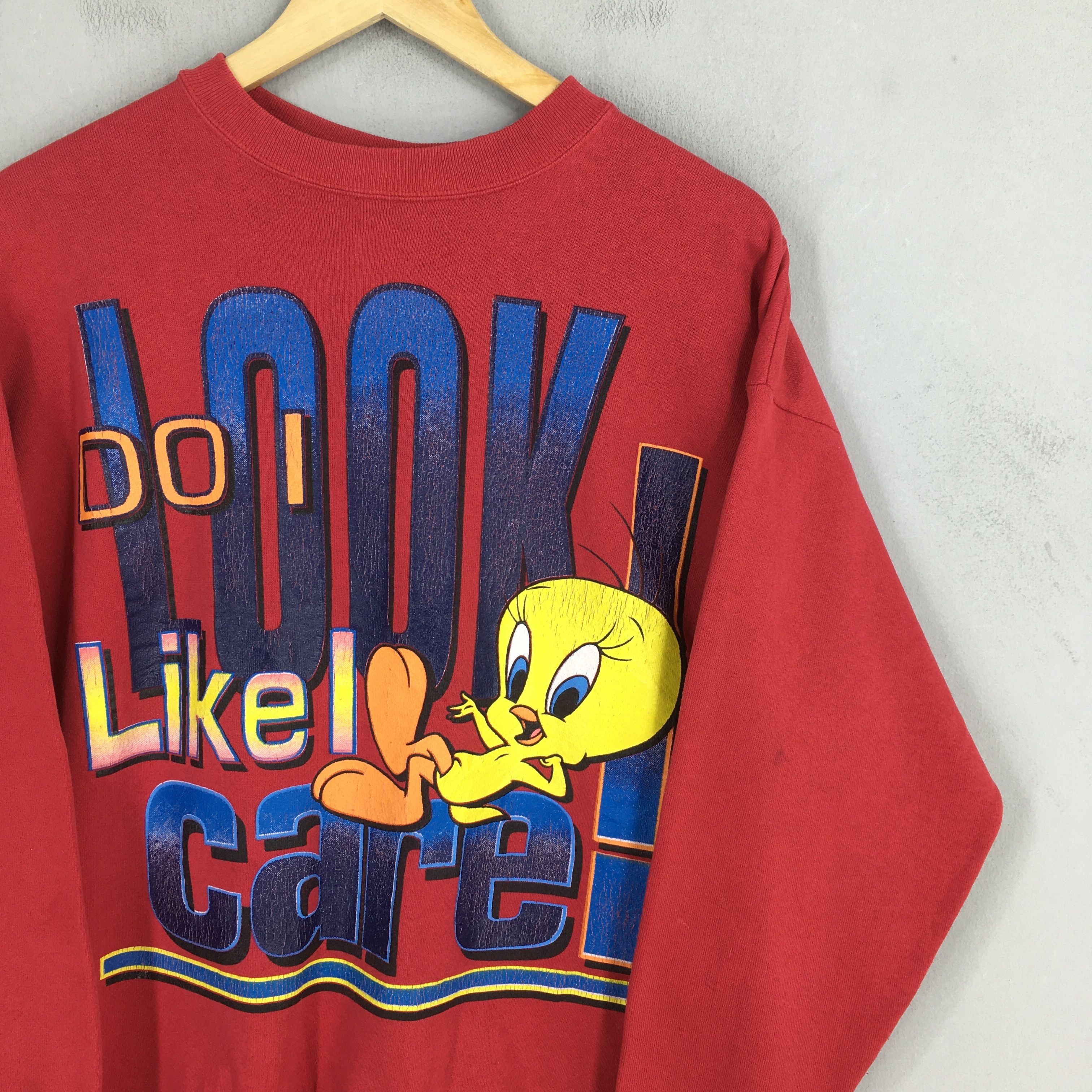 Cartoon Network × Vintage × Warner Bros Vintage 90s Tweety Bird Looney Tunes Red Sweatshirt Medium Size US M / EU 48-50 / 2 - 2 Thumbnail