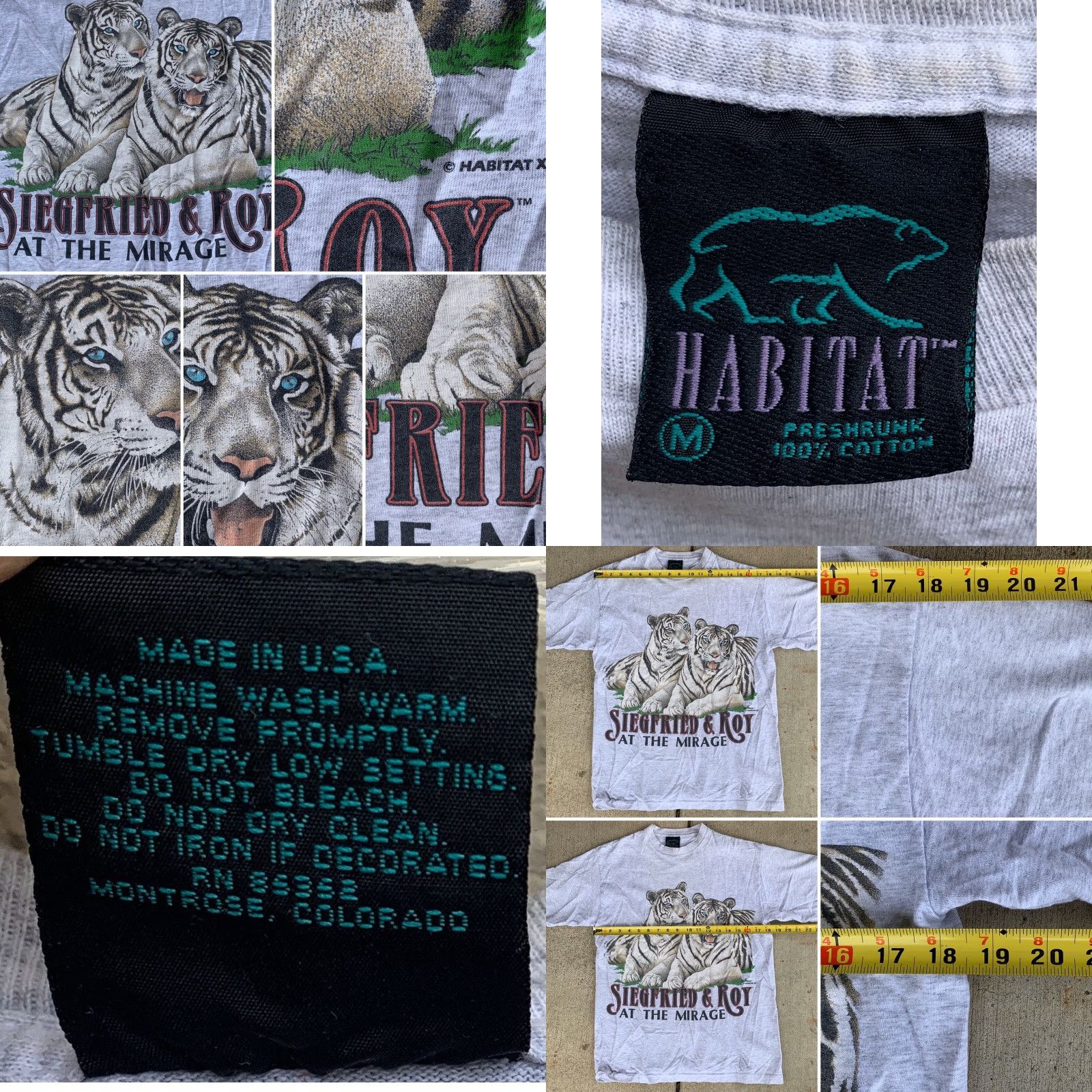 Habitat VINTAGE Habitat T-Shirt Mens Tiger 90s Graphic Print Gray Cotton At The Mirage Siegfried & Roy Size M Size US M / EU 48-50 / 2 - 8 Thumbnail