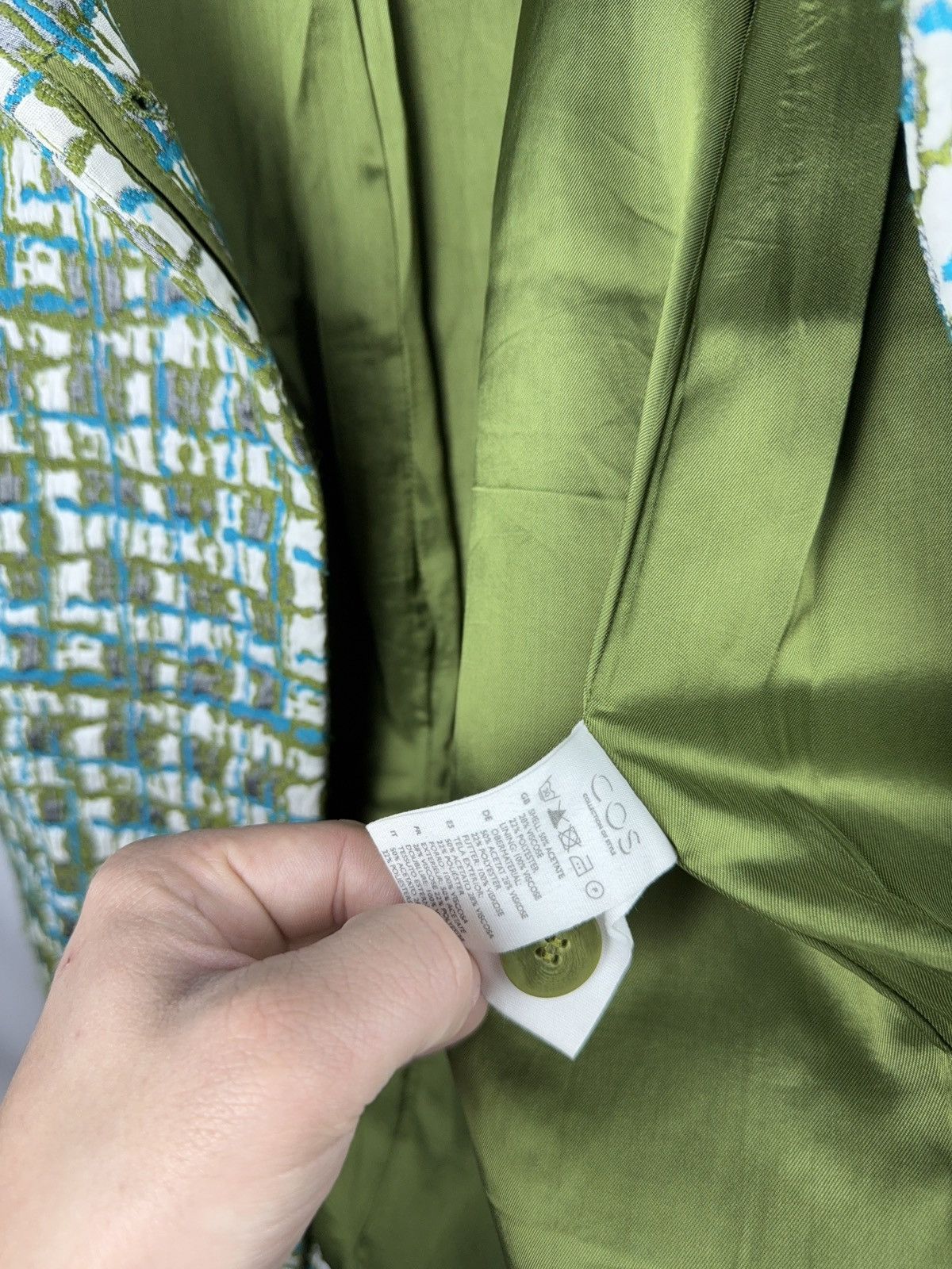 Cos COS Textured Jacquard Coat Green Abstract Pattern SZ 36 S/M Size S / US 4 / IT 40 - 11 Thumbnail
