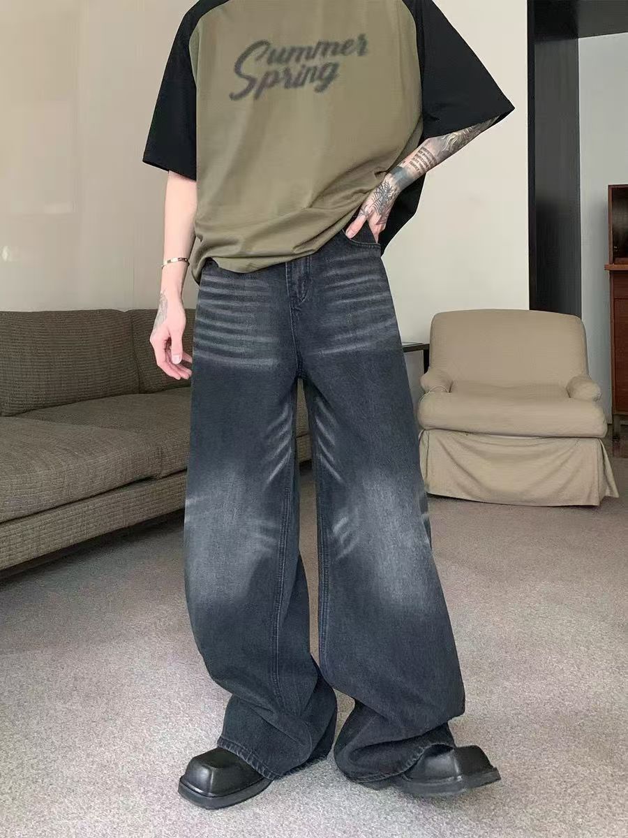 Japanese Brand × Jean Black washed vintage distressed straight-leg jeans Size US 32 / EU 48 - 2 Thumbnail