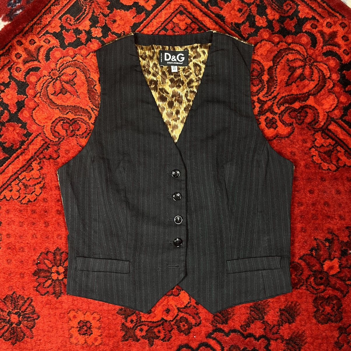 Dolce & Gabbana Dolce & Gabbana Vest Black Pinstripe Leopard Back Waistcoat Size S / US 4 / IT 40 - 2 Thumbnail