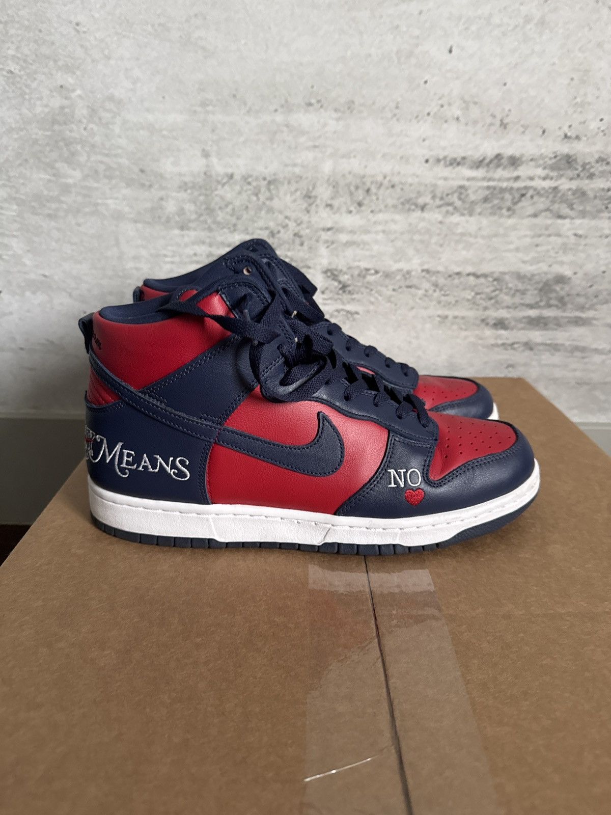 Nike × Supreme Nike SB Dunk High Supreme By Any Means Navy Size US 11 / EU 44 - 1 Thumbnail
