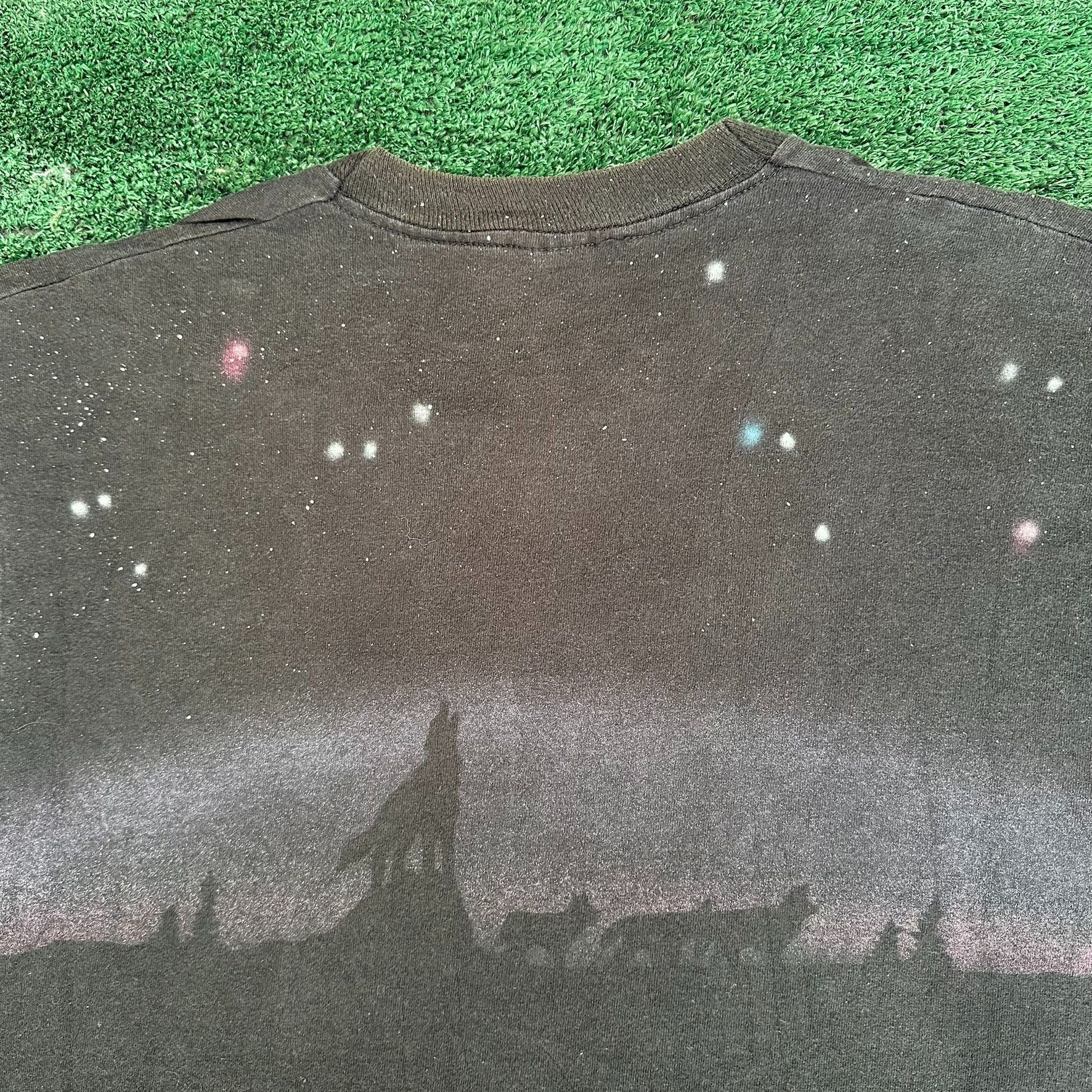 Fruit Of The Loom Vintage 90s Yellowstone Wolf AOP T-Shirt Gorpcore Single Sti Size US XL / EU 56 / 4 - 8 Thumbnail