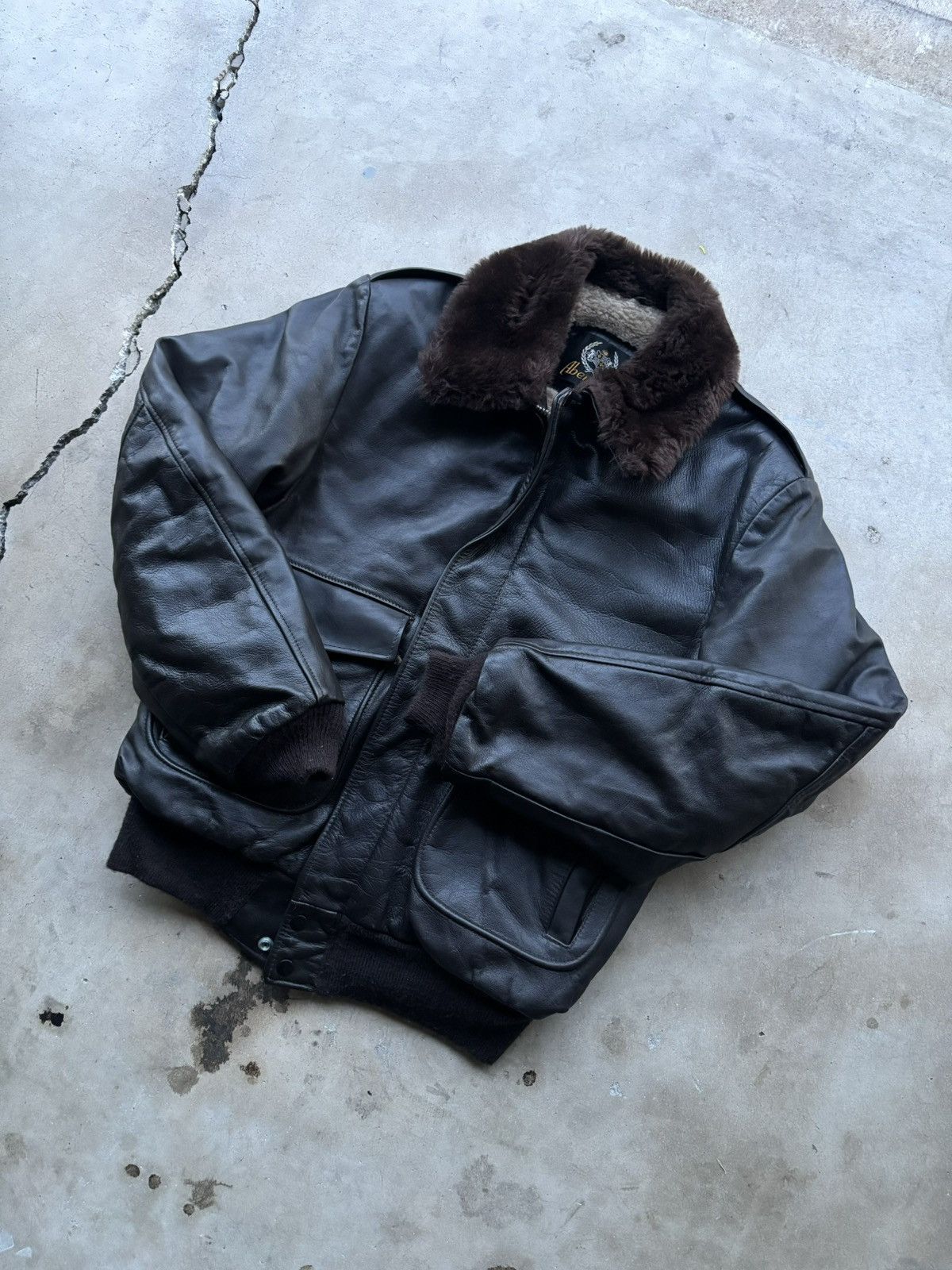 image of Vintage Leather Sherpa Flight Jacket Brown Fur Medium, Men's