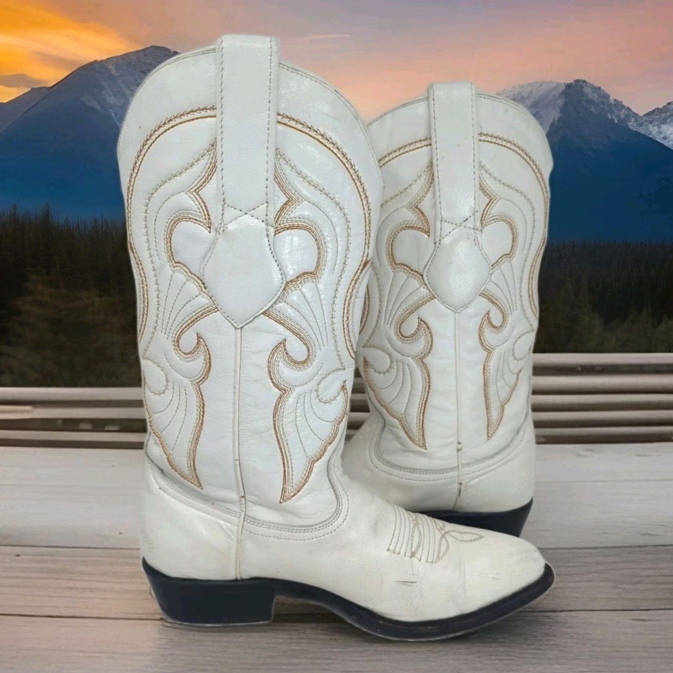 Vintage Los Altos Western Boots White Country Concert Show Men 6.5 7 Women 8 Wide Size US 7 / IT 37 - 3 Thumbnail