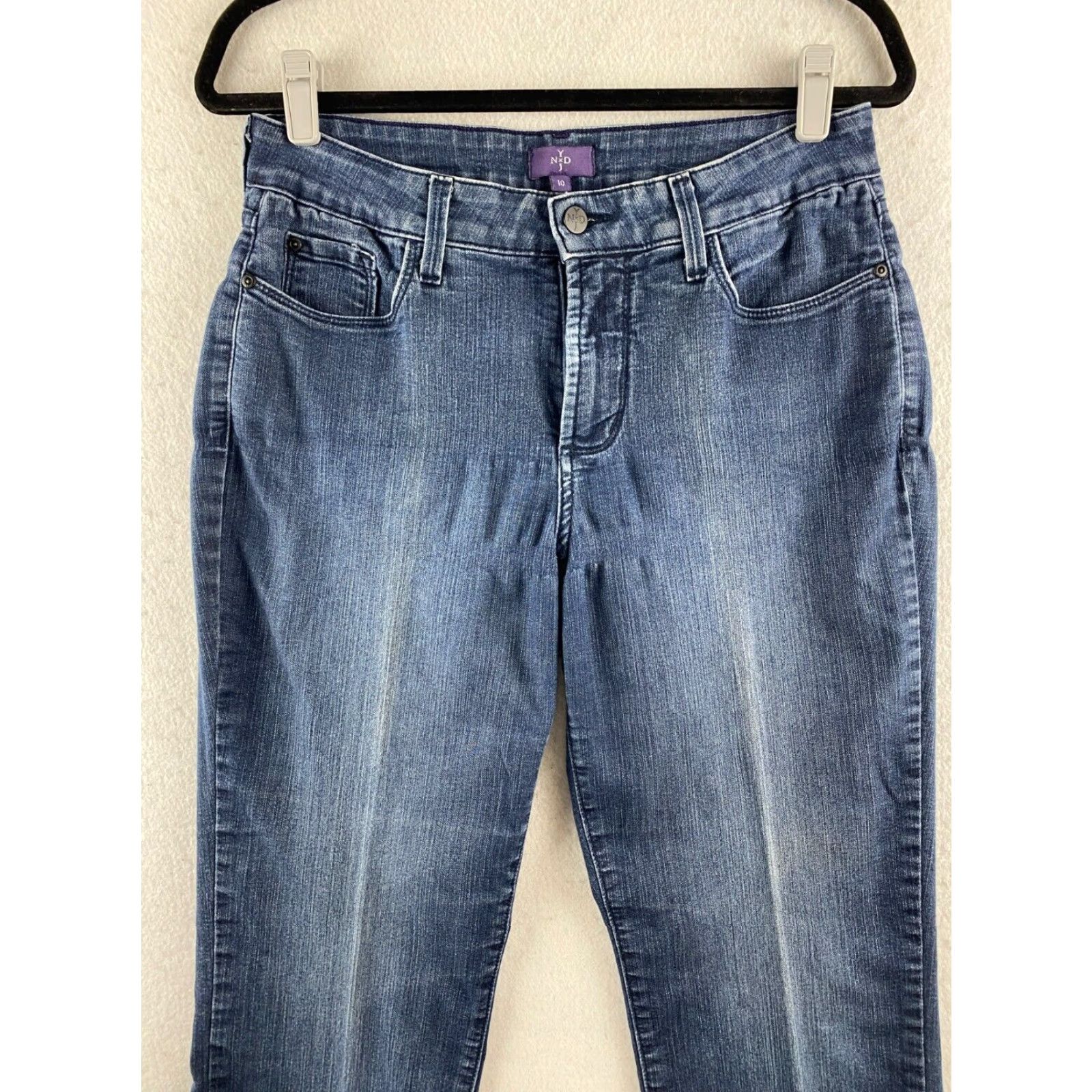 NYDJ VINTAGE is not vintage; NYDJ Jeans Size 10 Womens Blue Straight Lift Tuck Dark Distressed Stretch Denim Size 32" / US 10 / IT 46 - 3 Thumbnail