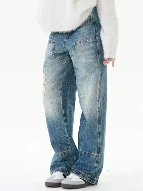 VIBE Washed distressed casual straight-leg men's ripped jeans Size US 32 / EU 48 - 7 Thumbnail