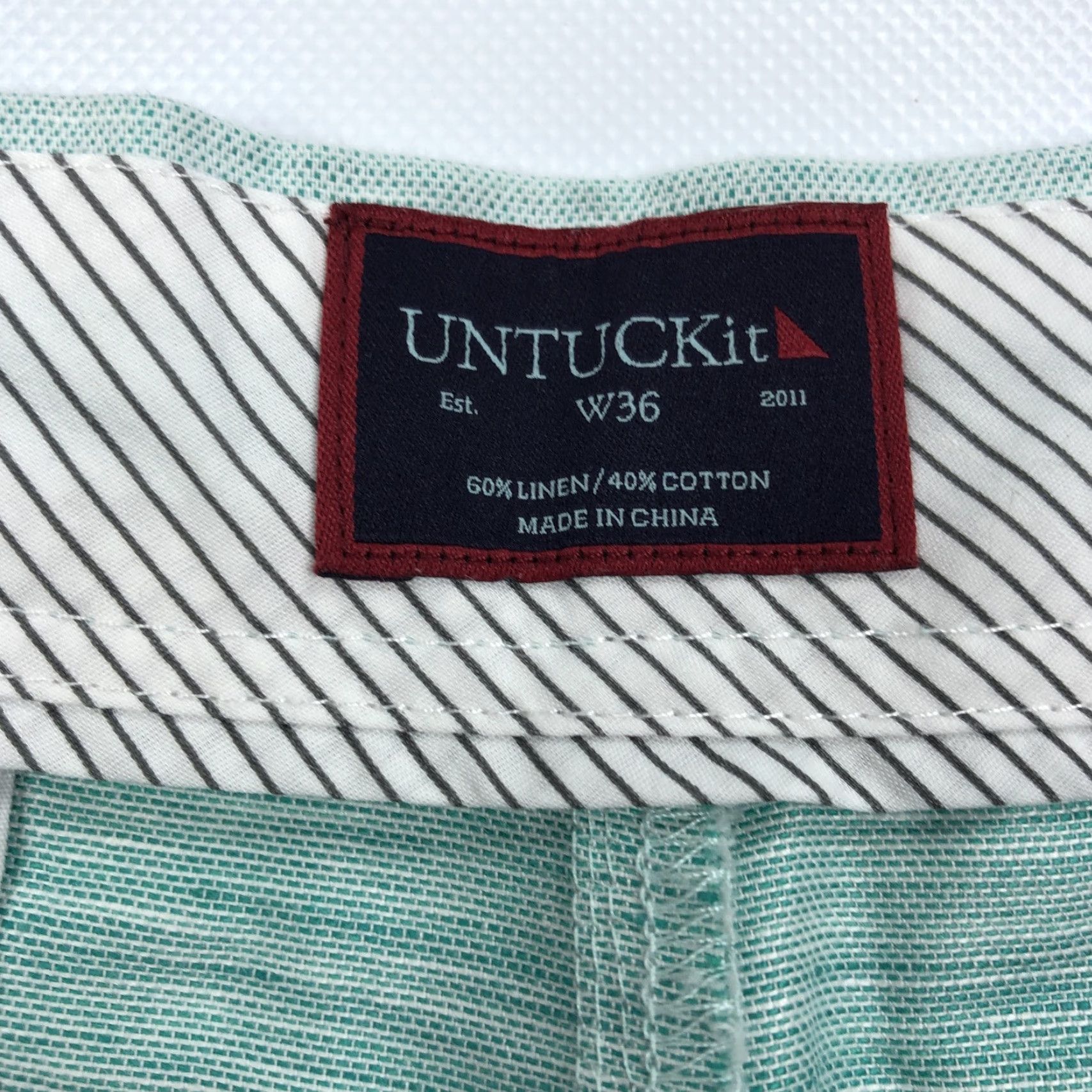 UNTUCKit UNTUCKIT Men's W36 Paumanok Linen Blend Chino Shorts Light Green Flat Front Size US 36 / EU 52 - 7 Thumbnail
