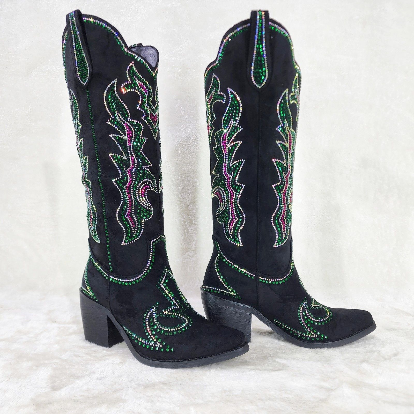 Other Roswell Country Western Cowgirl Knee Boots Rhinestones Black Size US 10 / IT 40 - 9 Thumbnail