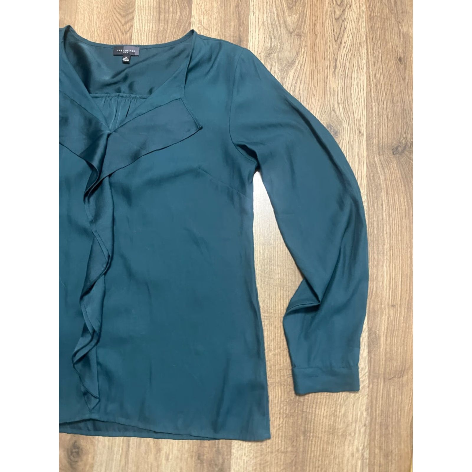 Vintage The Limited Blouse Women's Medium Green Long Sleeve Front Ruffle Shirt Size M / US 6-8 / IT 42-44 - 4 Thumbnail