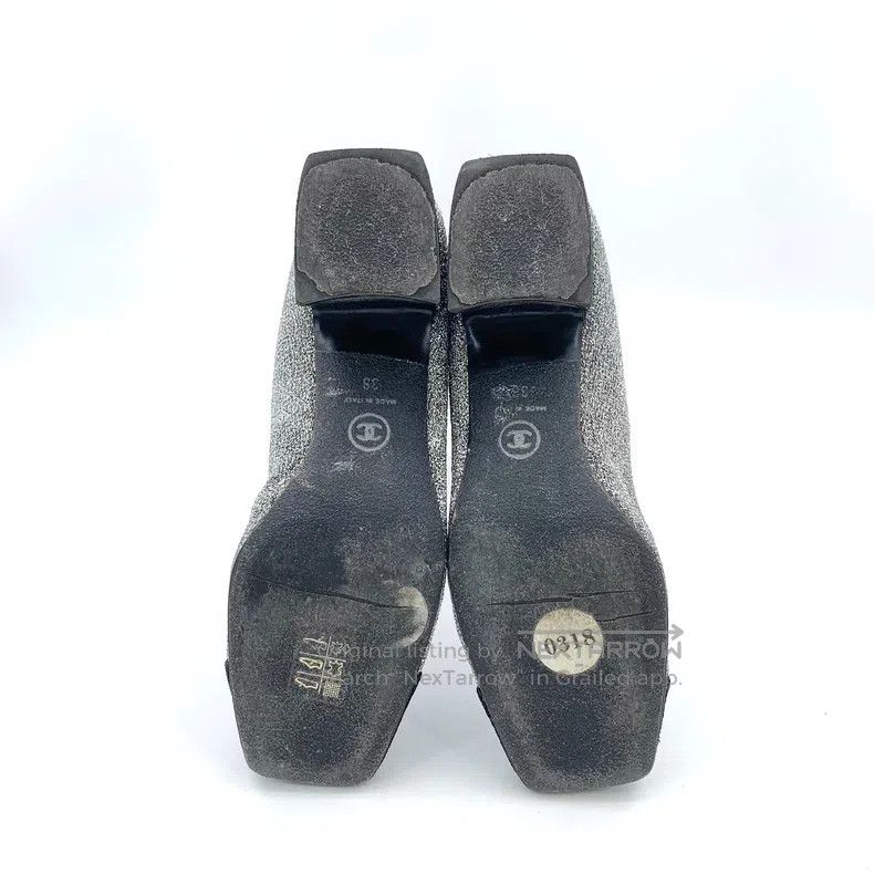 Chanel Chanel Silver-gray stitching sequin square toe thick heel Size US 7.5 / IT 37.5 - 5 Thumbnail