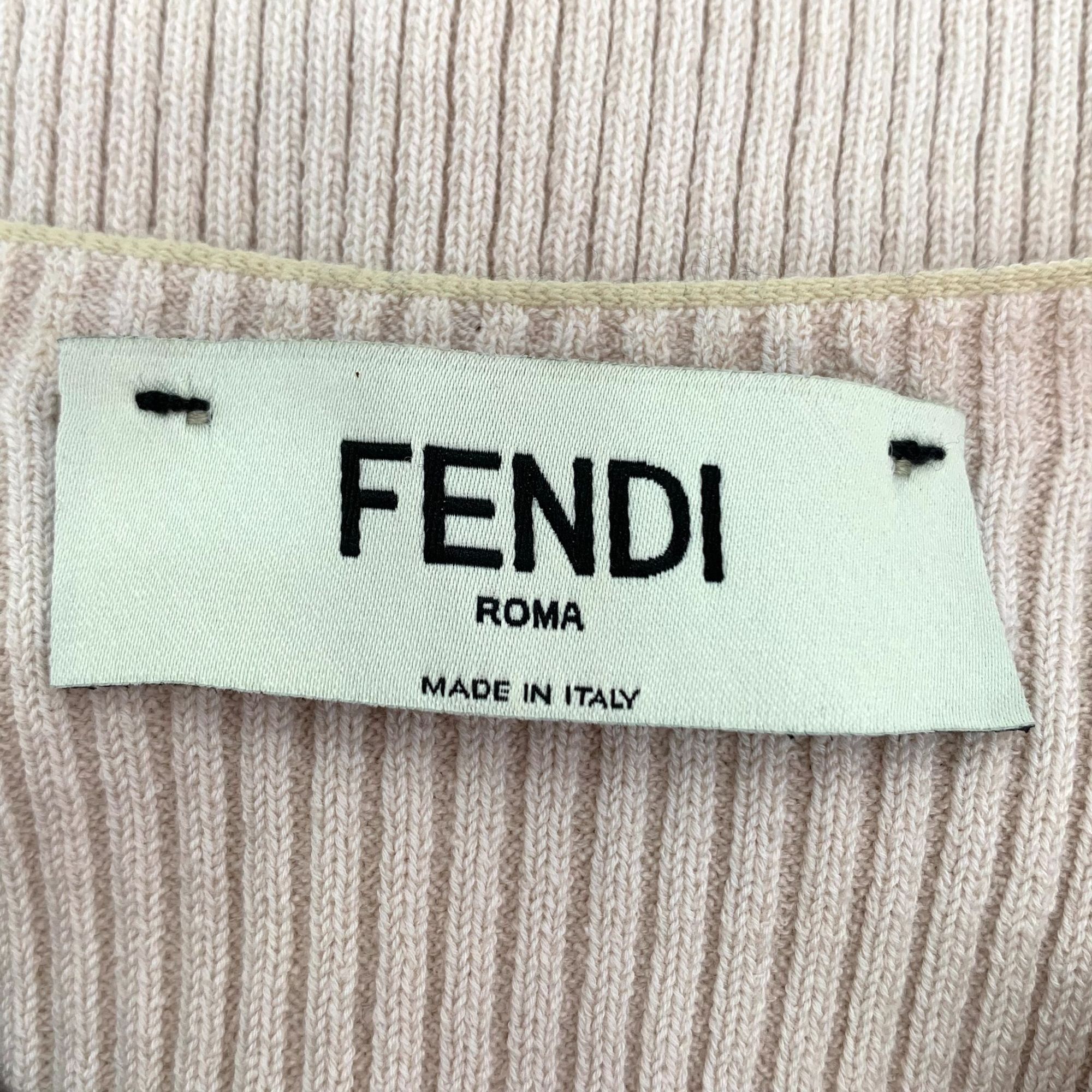 Fendi H10252 Fendi Beige Ribbed Wool-Blend Cardigan With Cutout De Size L / US 10 / IT 46 - 5 Thumbnail