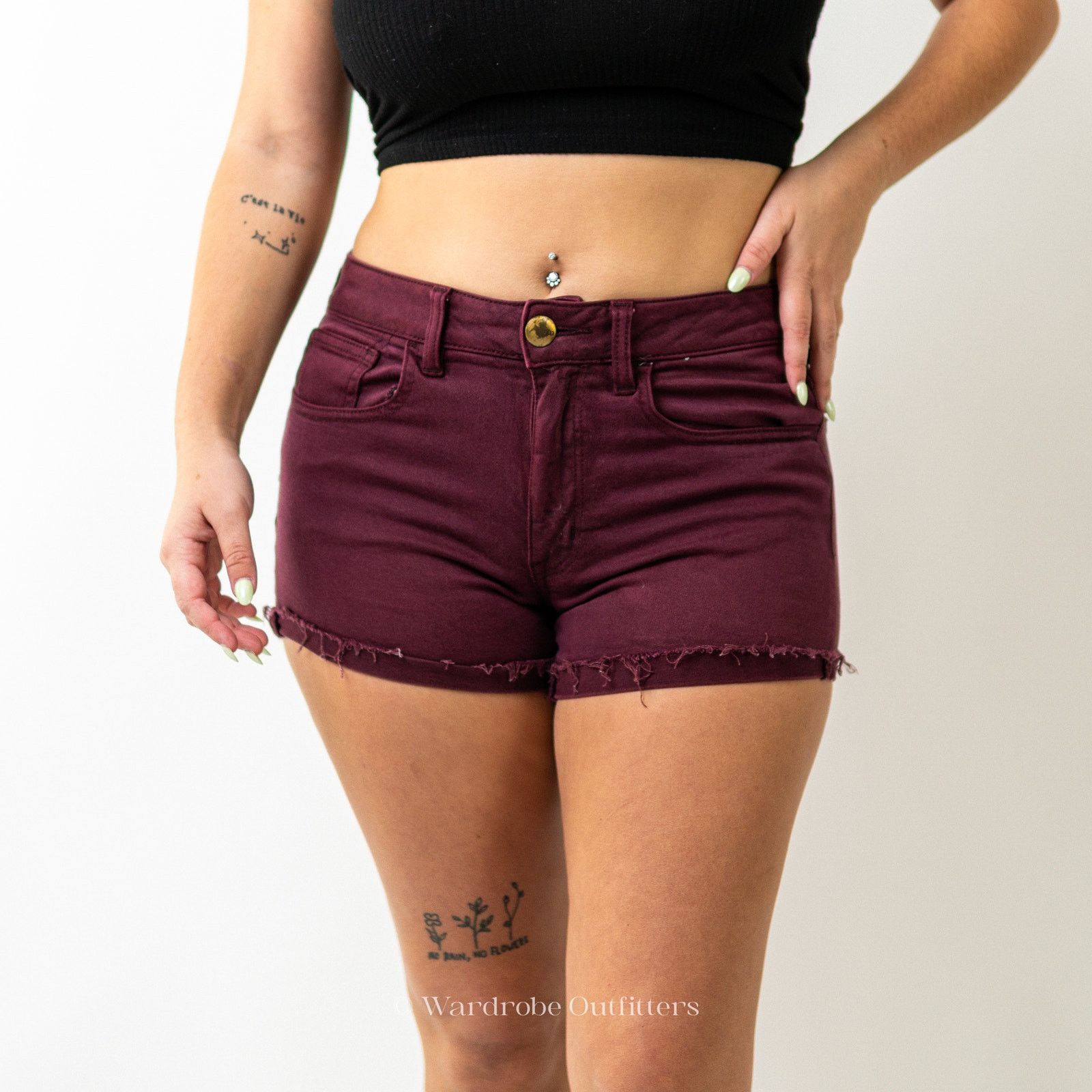 American Eagle Outfitters AEO Plum Denim Super Stretch High Rise Shortie Shorts Size 28" / US 6 / IT 42 - 2 Thumbnail