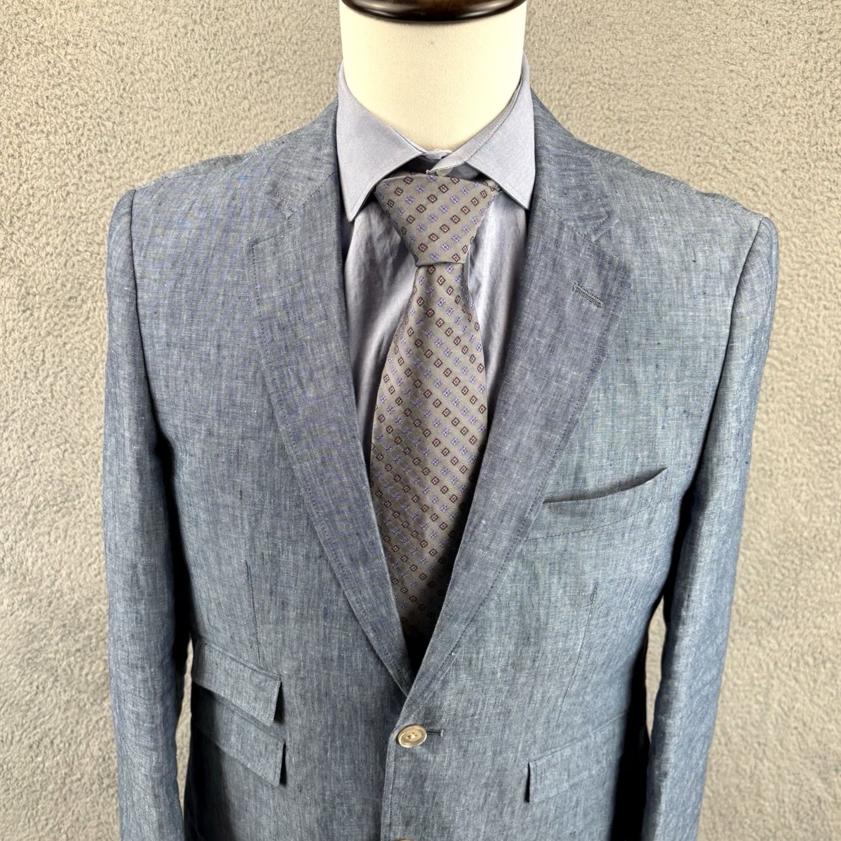 Joseph Abboud Joseph Abboud Sport Coat Blazer Mens Small Blue 100% Linen Unstructured Jacket Check Pattern Size 36R - 2 Thumbnail