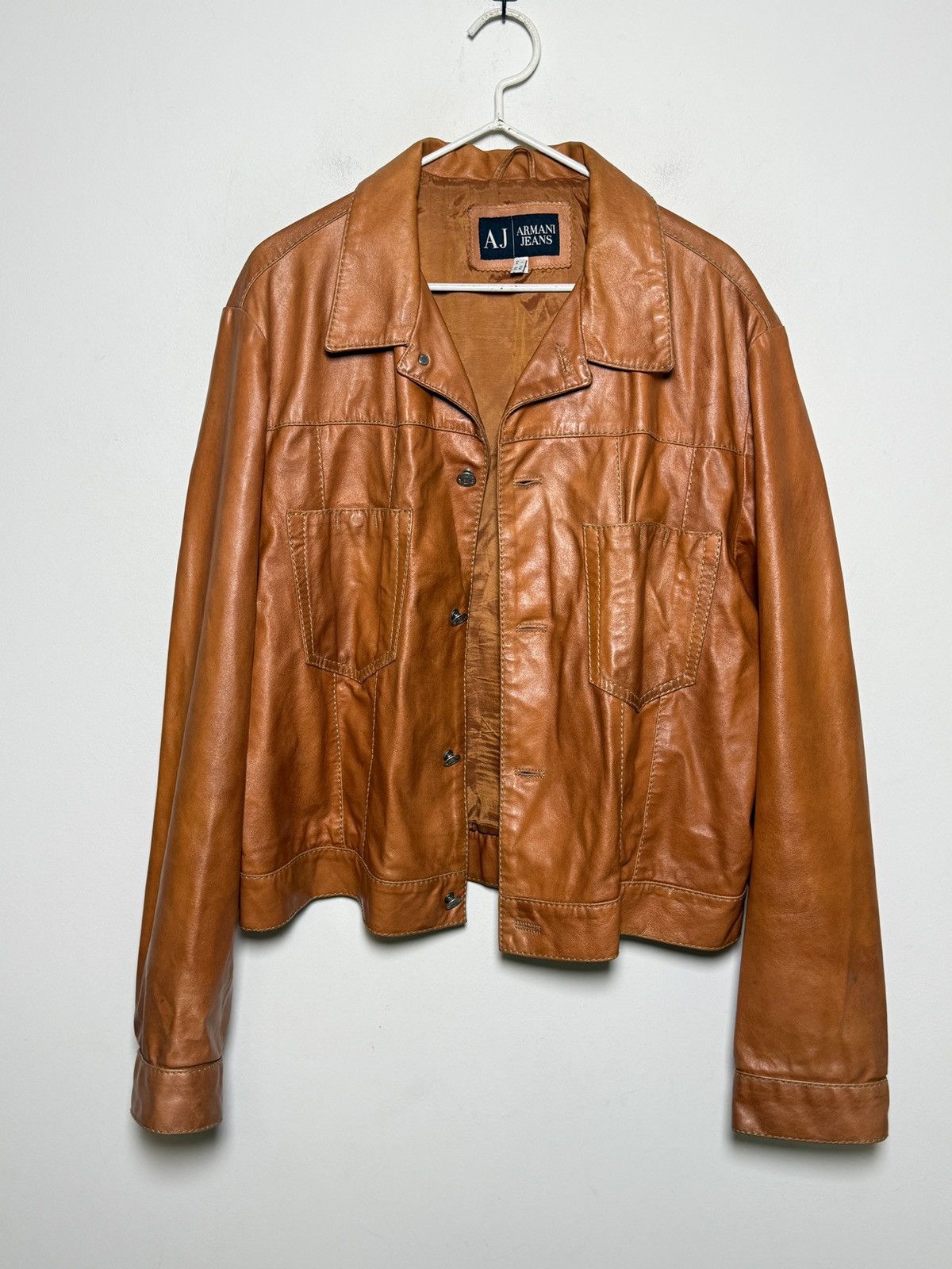 Giorgio Armani Armani Jeans moto leather jacket in a rich cognac brown Size US L / EU 52-54 / 3 - 3 Thumbnail