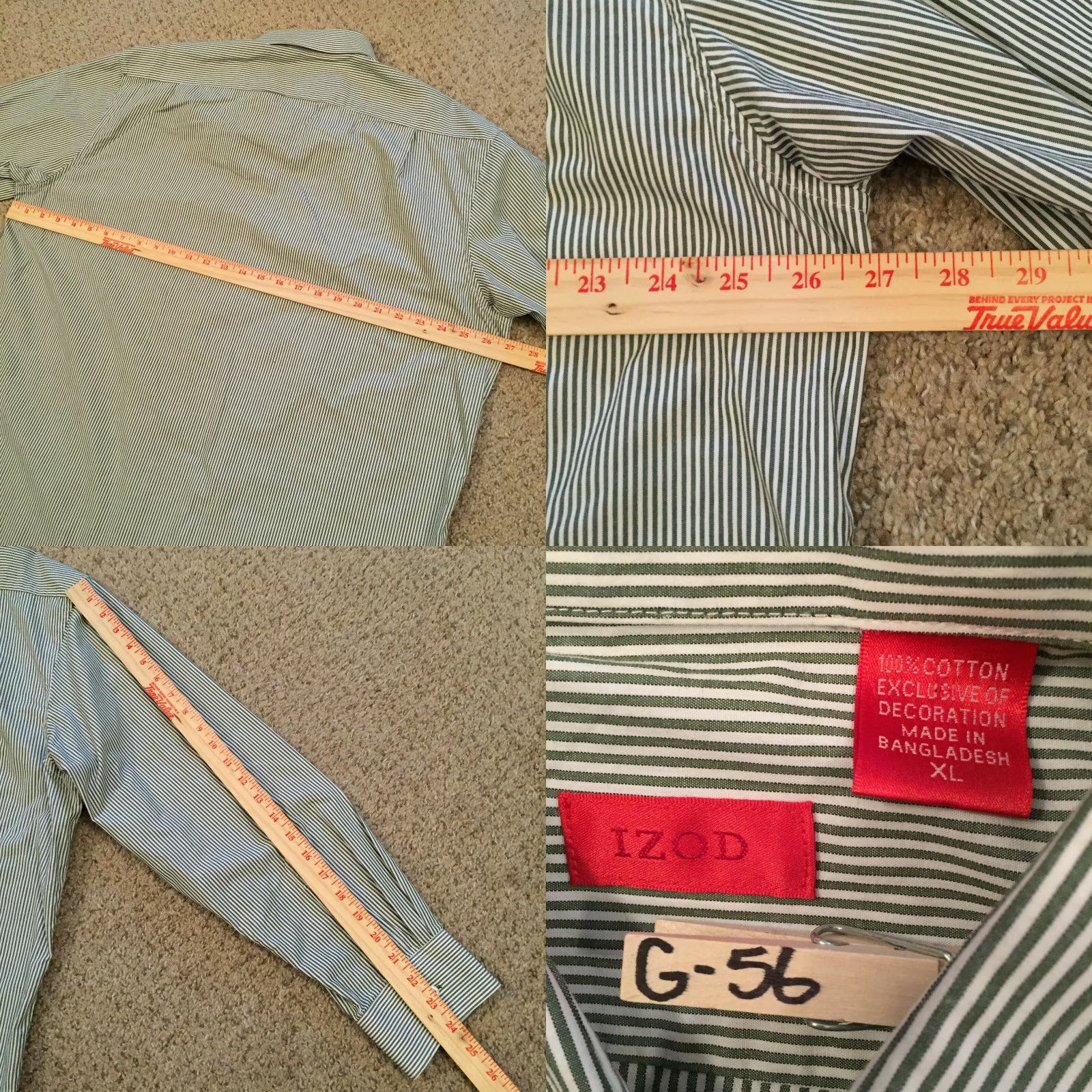 Izod IZOD Shirt Mens XL Green Striped Long Sleeve Button-Down Collared Cotton Button Up Top Size US XL / EU 56 / 4 - 8 Thumbnail