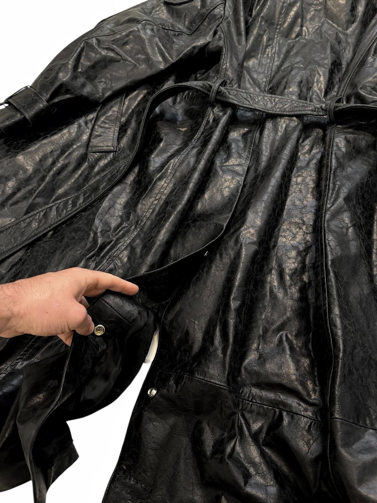 424 RARE 2024 Distressed Paper Effect Leather Trench Coat Size US M / EU 48-50 / 2 - 16 Thumbnail