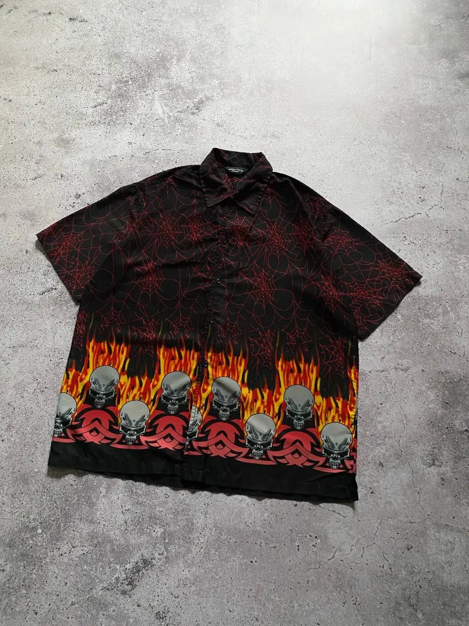 JNCO × Japanese Brand CRAZY Y2K VINTAGE FLAME SKULL BUTTON UP SHIRT LIKE JNCO Size US L / EU 52-54 / 3 - 5 Thumbnail