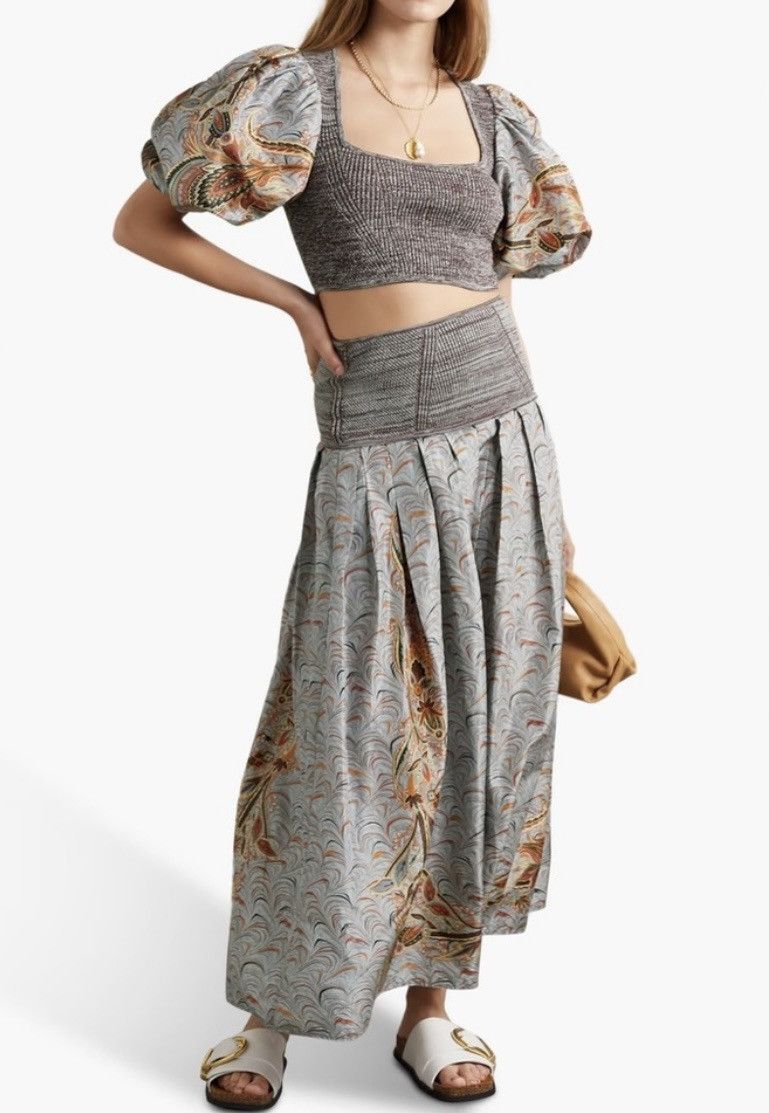 Ulla Johnson Ulla Johnson Iva Cropped Printed Taffeta and Ribbed-Knit Top Size L / US 10 / IT 46 - 3 Thumbnail
