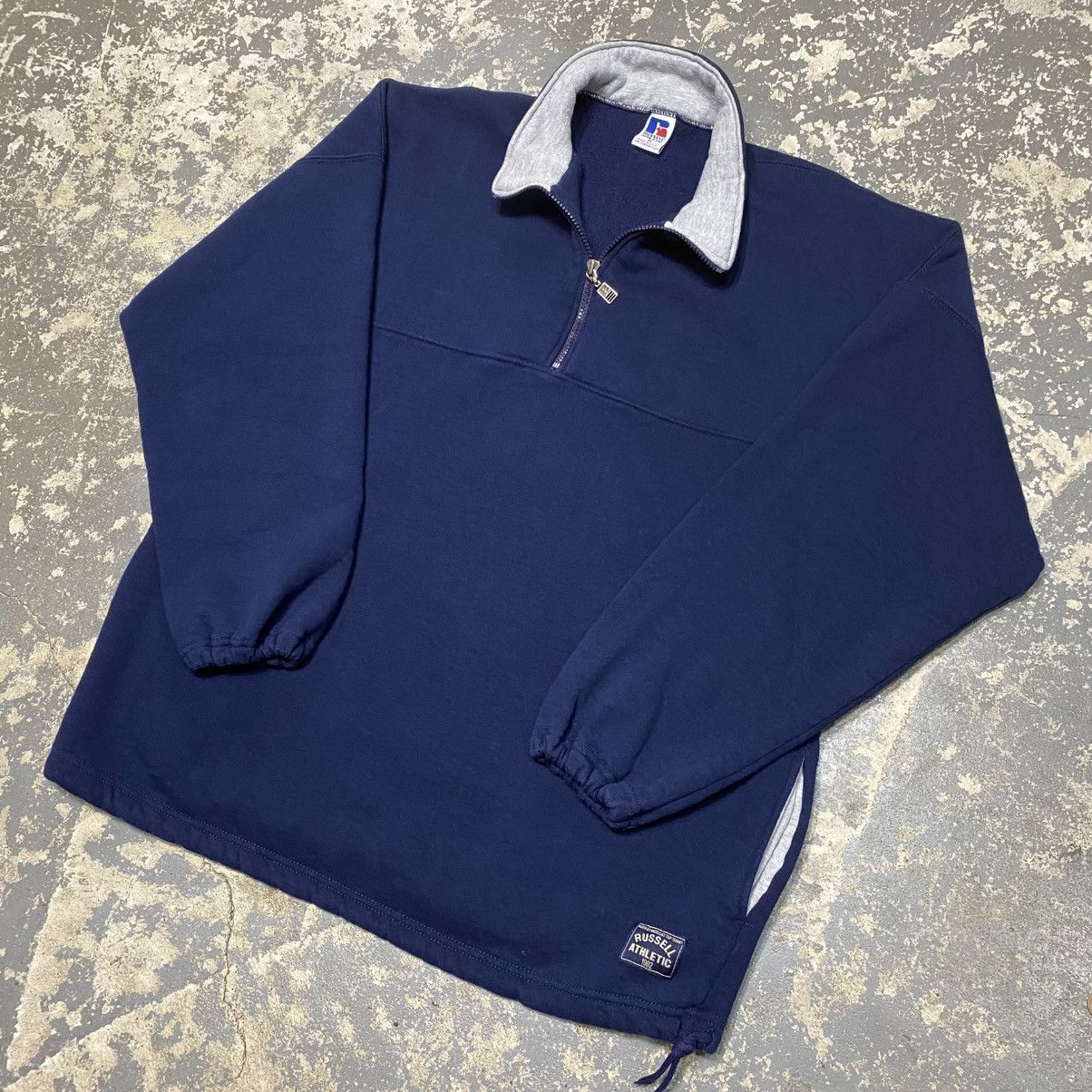 Russell Athletic × Vintage Vintage Russell Athletic Navy Blank 1/4 Zip Crewneck USA Size US XL / EU 56 / 4 - 2 Thumbnail
