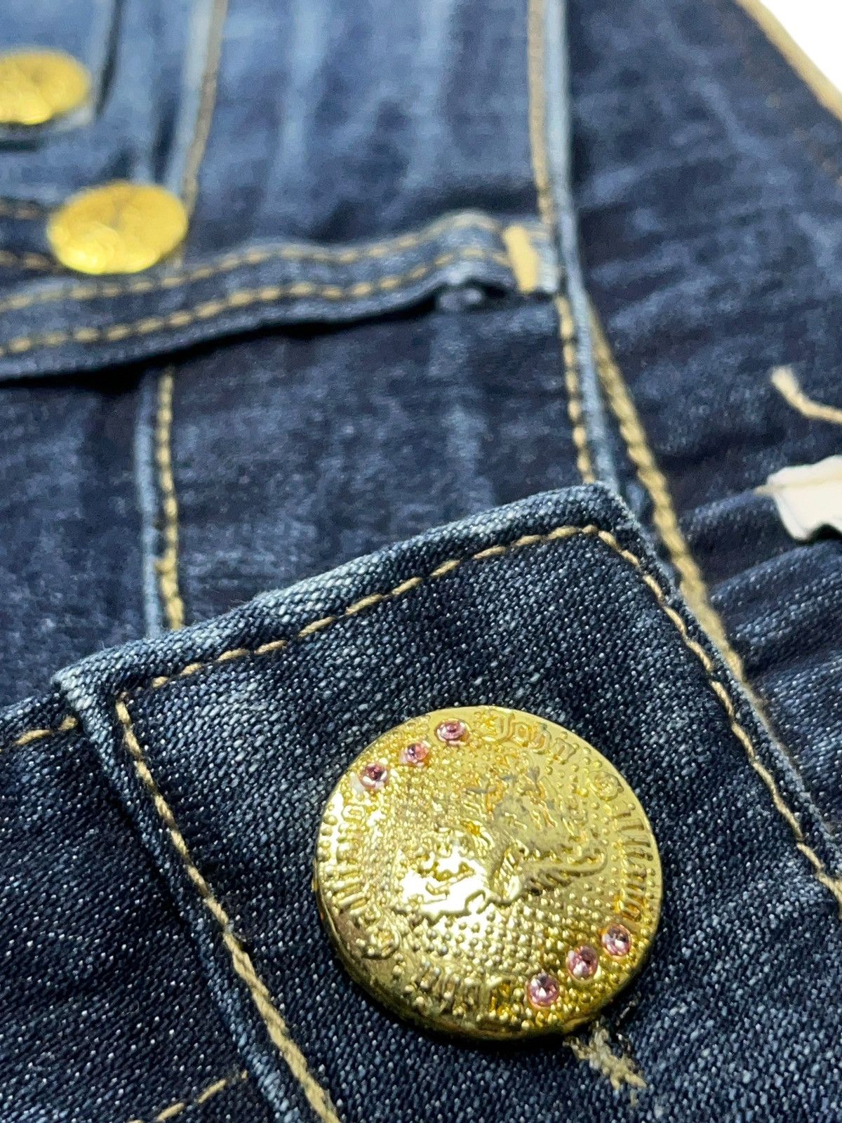John Galliano × Vintage Vintage John Galliano y2k Studded Embroidered Washed Jeans Size 29" - 6 Thumbnail