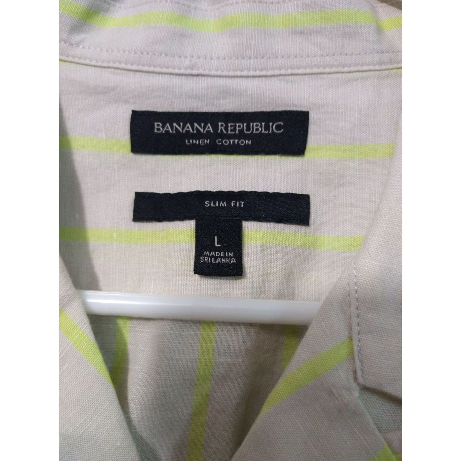 Banana Republic Banana Republic Shirt Mens Large Beige Stripe Linen Blend Hawaiian Slim Fit Shirt Size US L / EU 52-54 / 3 - 5 Thumbnail
