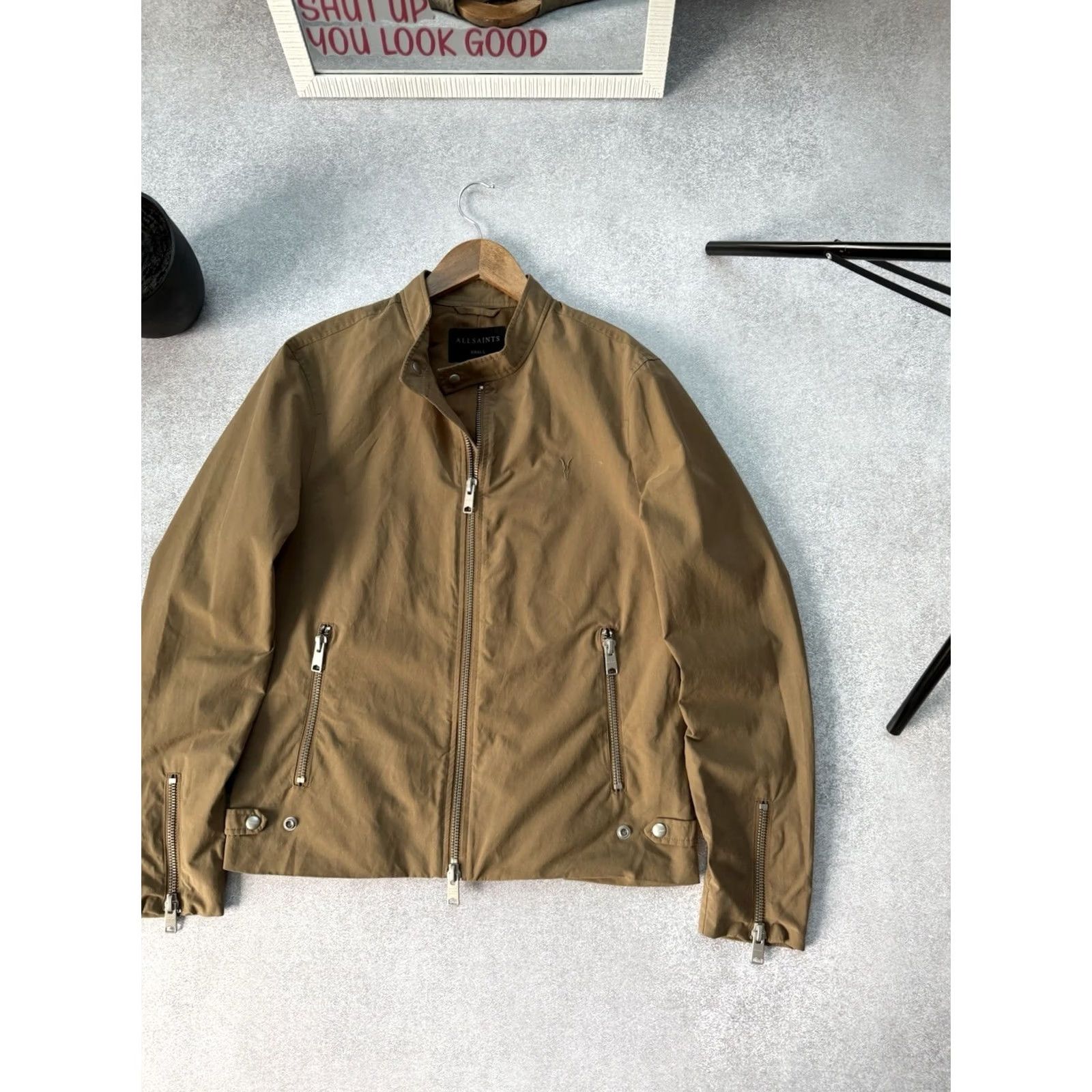 Allsaints AllSaints Jacket Biker Nylon Beige Mens Size S/M City Vintage 1990s USA Italy Streetwear Designer Tailored Zip Black? Size US S / EU 44-46 / 1 - 3 Thumbnail