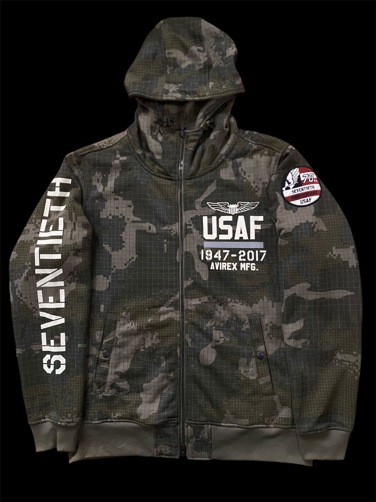 Avirex × Vintage AVIREX US AIR FORCE 70th Anniversary Zip Camo Hoodie Size US XL / EU 56 / 4 - 4 Thumbnail