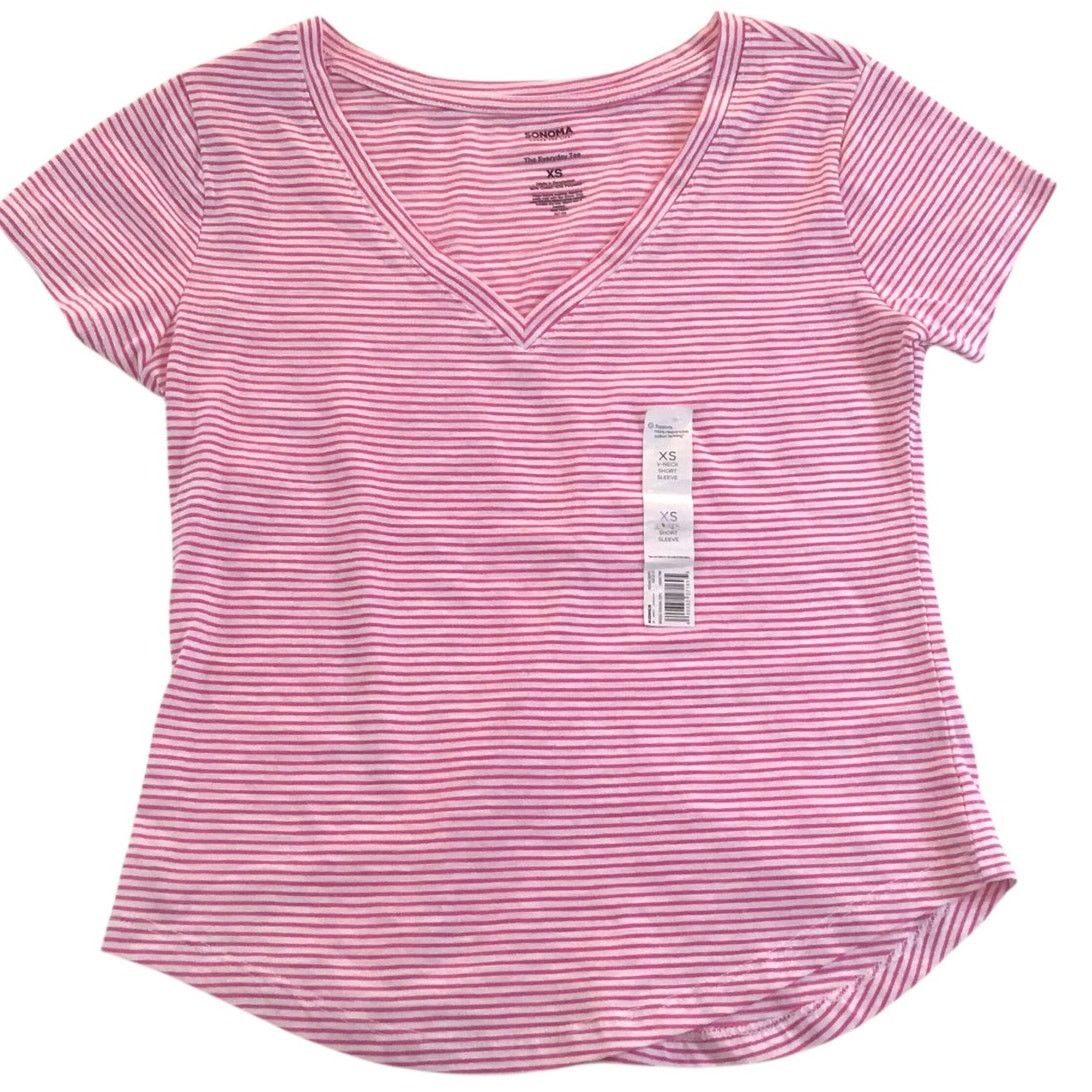 Sonoma Sonoma V-Neck T-Shirt NWT Pink/White Stripe Short Sleeve XS Size XS / US 0-2 / IT 36-38 - 1 Thumbnail