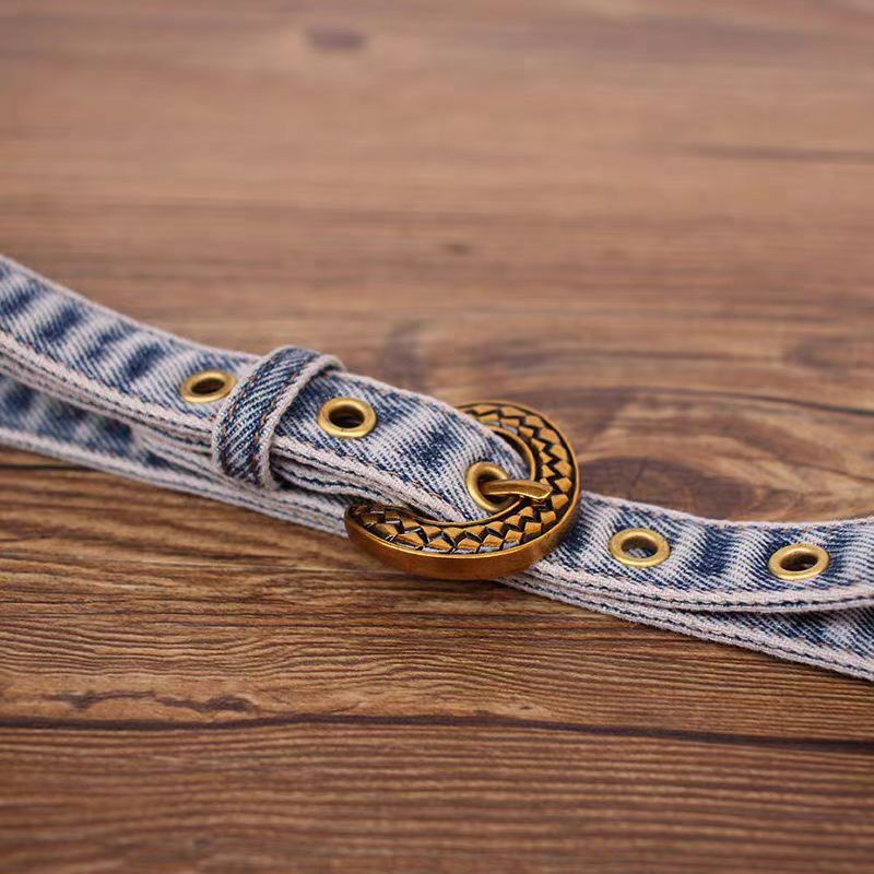 Japanese Brand × Vintage Street pin buckle snake design vintage denim belt 43in Size ONE SIZE - 3 Thumbnail