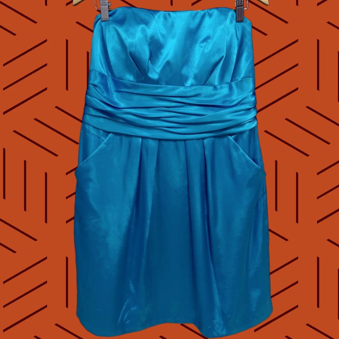 Vintage David's Bridal Blue Strapless Dress Solid Sleeveless Size 14 Size XL / US 12-14 / IT 48-50 - 1 Thumbnail