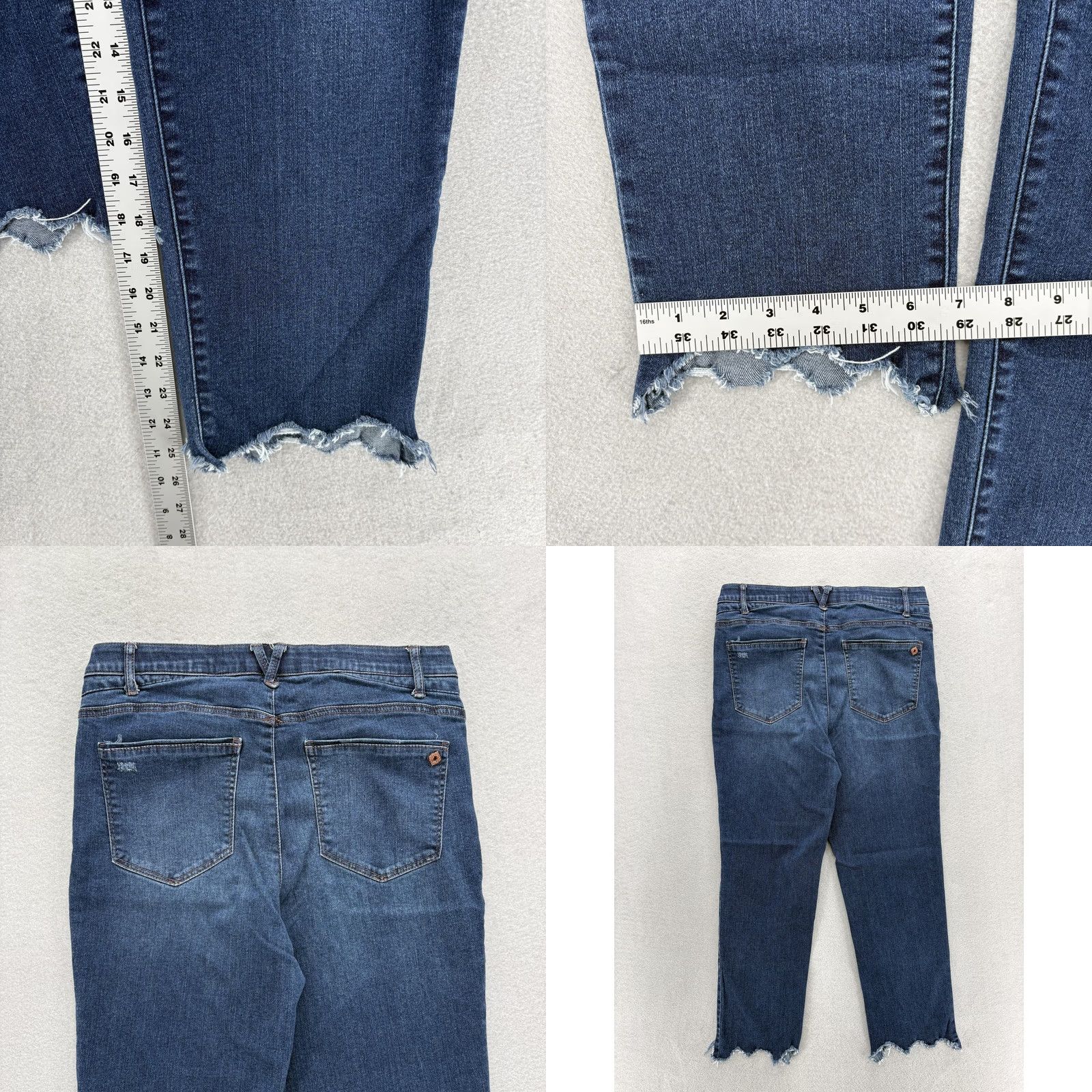 Vintage Democracy Jeans Ankle Womens 12 Blue Wash Distressed Raw Hem Stretch Slim 5-Pocket Size 34" / US 12 / IT 48 - 8 Thumbnail