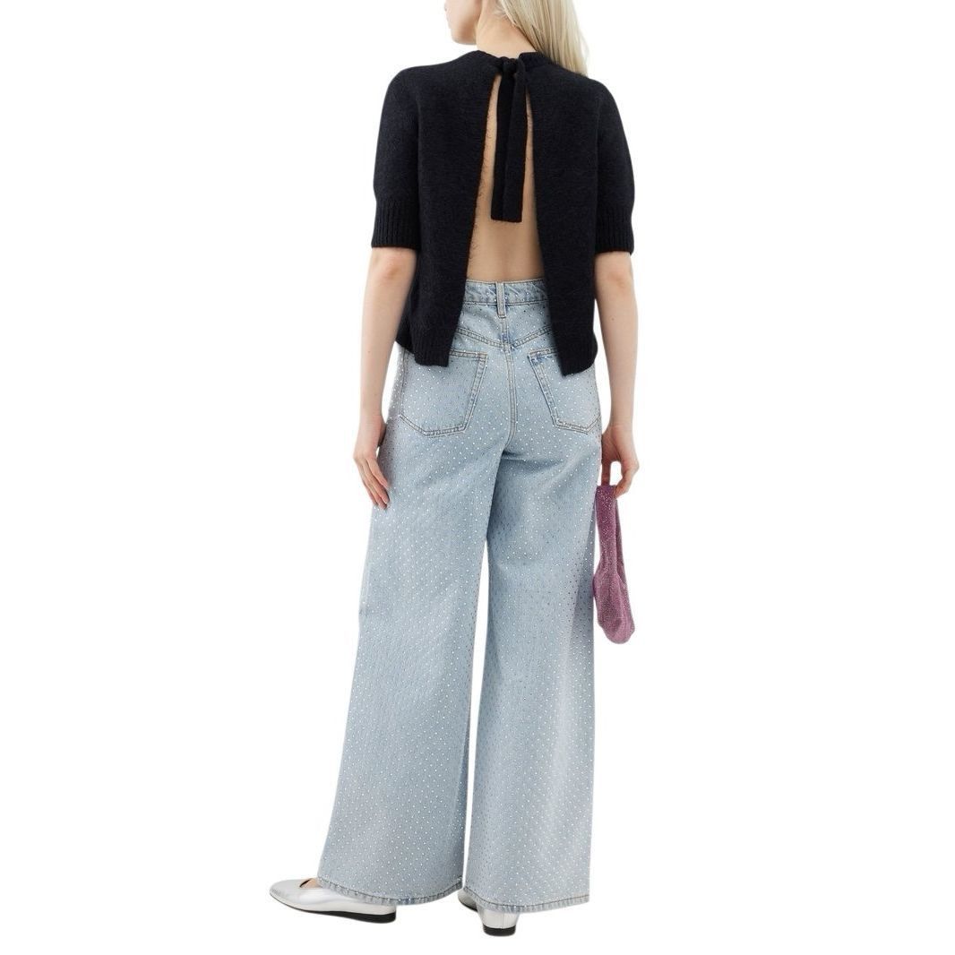 Self-Portrait NWT Self-Portrait Blue Rhinestone Wide-Leg Jeans Size 27 Size 27" / US 4 / IT 40 - 5 Thumbnail
