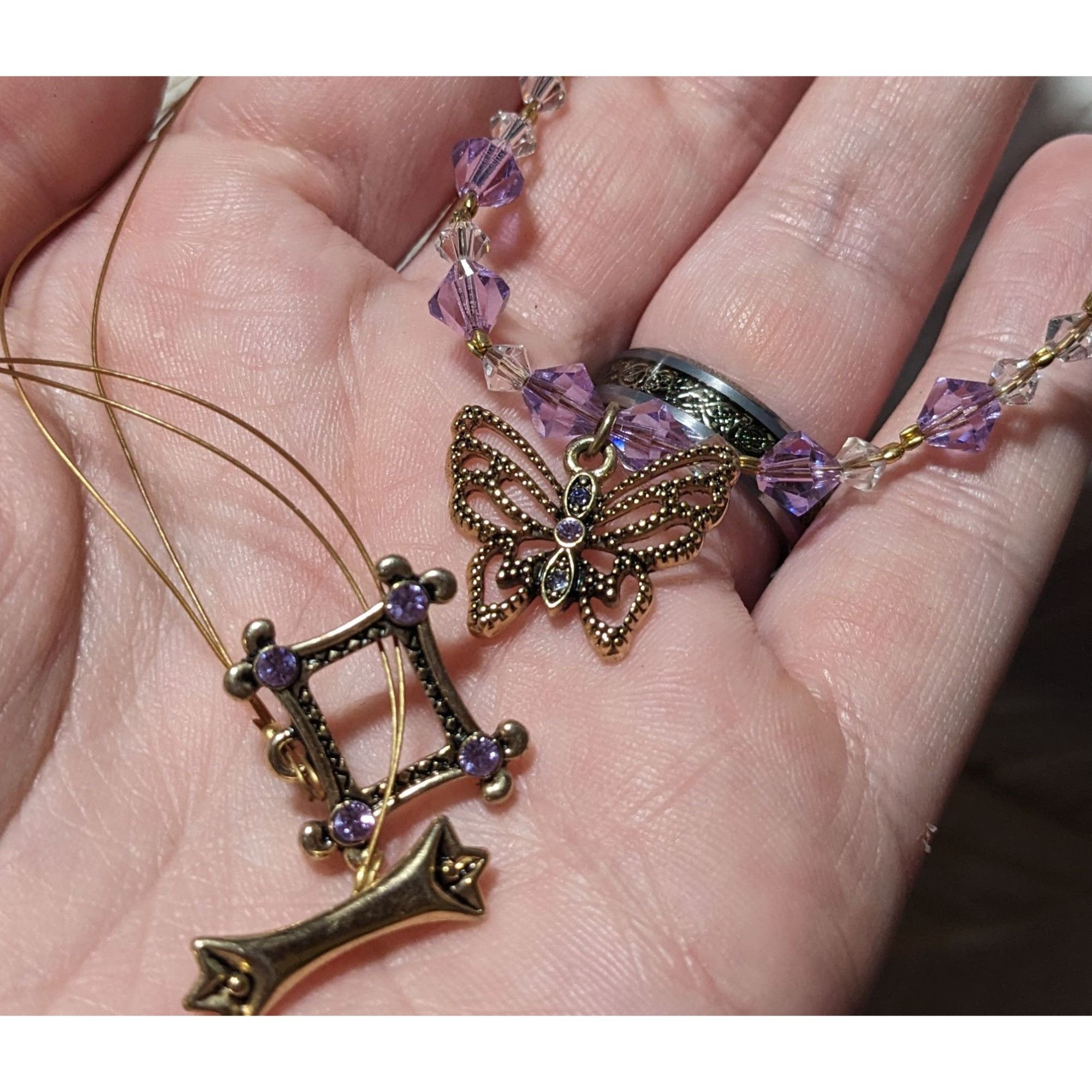 Other Handmade Purple Butterfly Crystal Necklace Size ONE SIZE - 3 Thumbnail