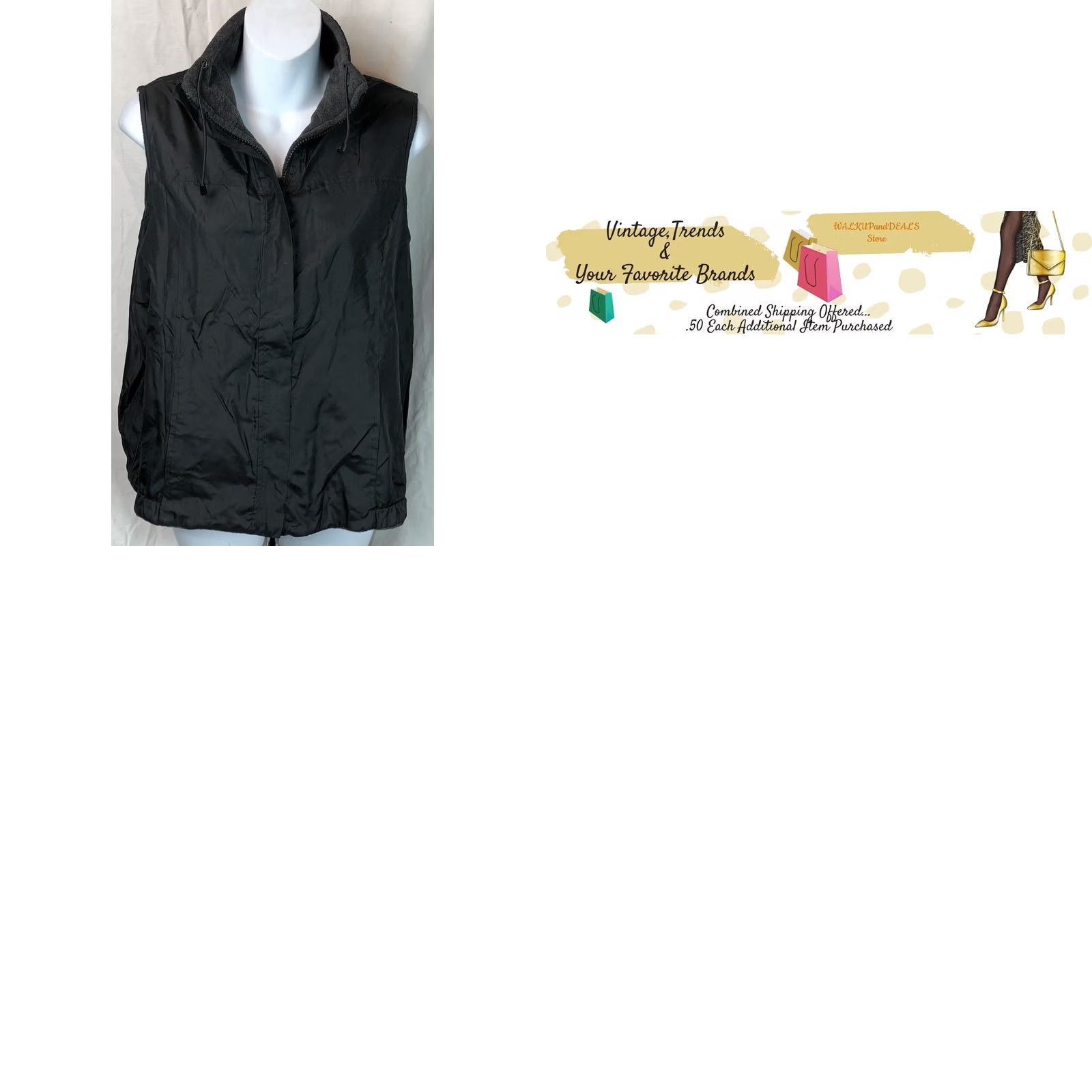 Vintage NWT Fuda Vest M 100% Silk Gray Blk Reversible Water Resistant Mock Neck Pockets Size M / US 6-8 / IT 42-44 - 8 Thumbnail