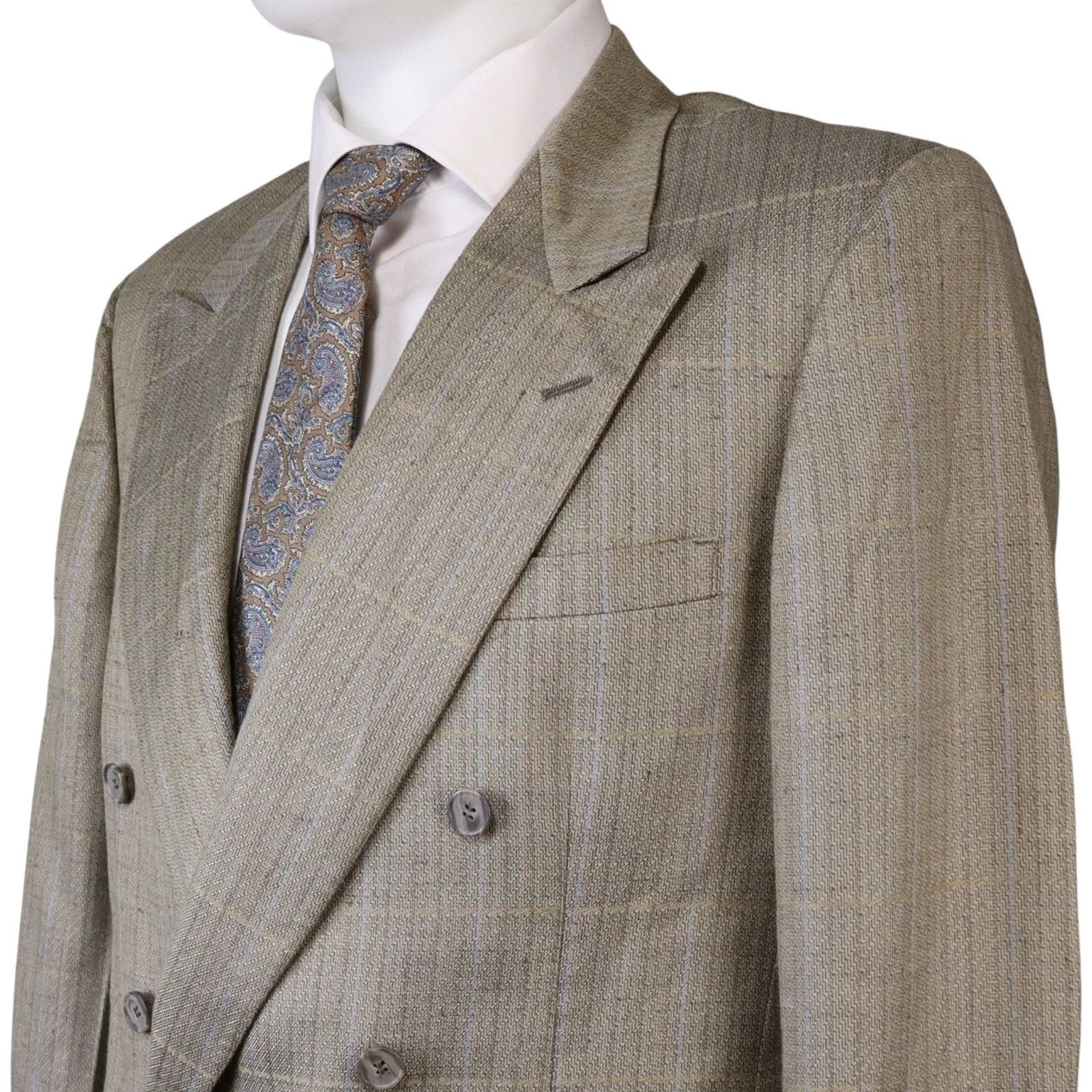 Other Nino Cerruti Double Breasted Blazer Tan Windowpane Wool 42R Size 42R - 4 Thumbnail