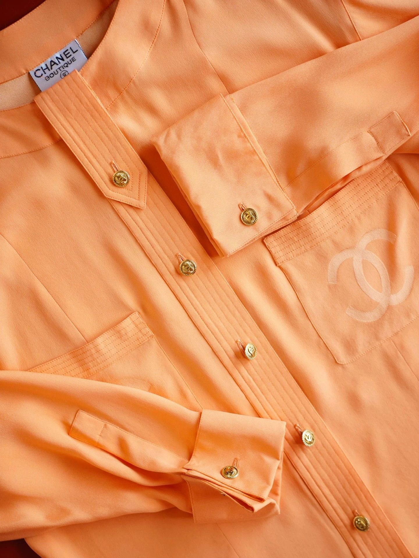 Chanel Chanel Vintage Orange Silk Gold-Tone CC Cufflinks Shirt Size M / US 6-8 / IT 42-44 - 4 Thumbnail