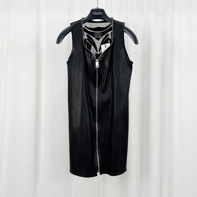 Fendi Fendi Black Leather Sleeveless Dress 0089 Size L / US 10 / IT 46 - 1 Thumbnail