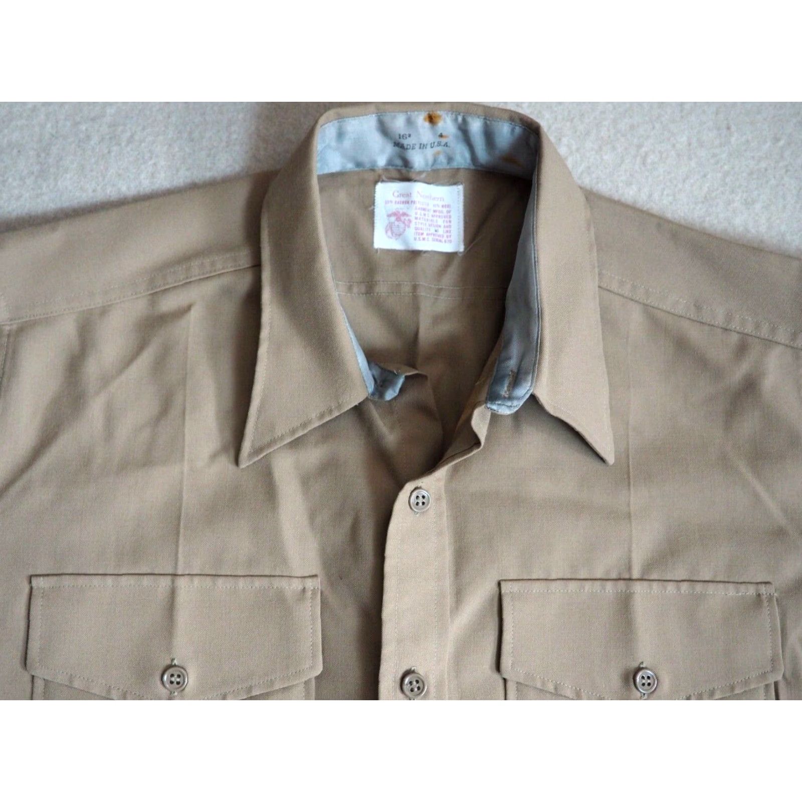 Vintage VINTAGE Great Northern USMC Marines Military Tan Wool Blend Button Shirt XL Mens Size US XL / EU 56 / 4 - 2 Thumbnail