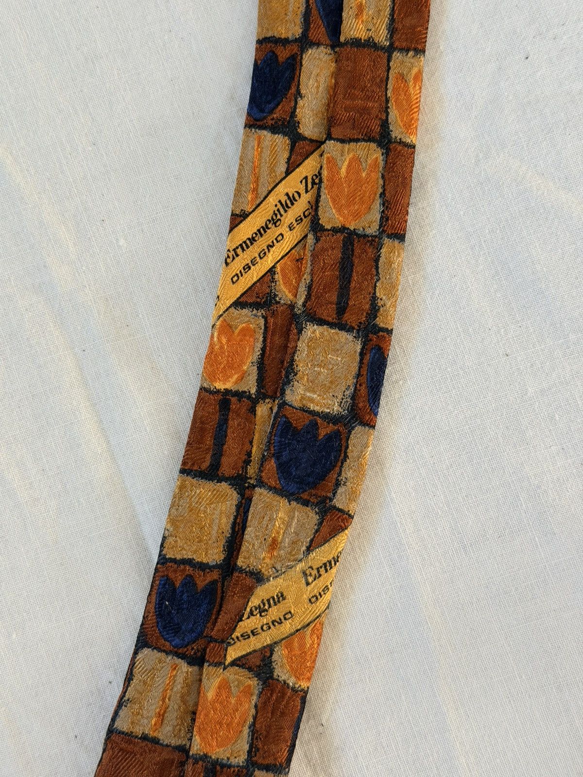 Ermenegildo Zegna Ermenegildo Zegna Silk Tie Brown Orange Blue Jacquard 59” Size ONE SIZE - 10 Thumbnail