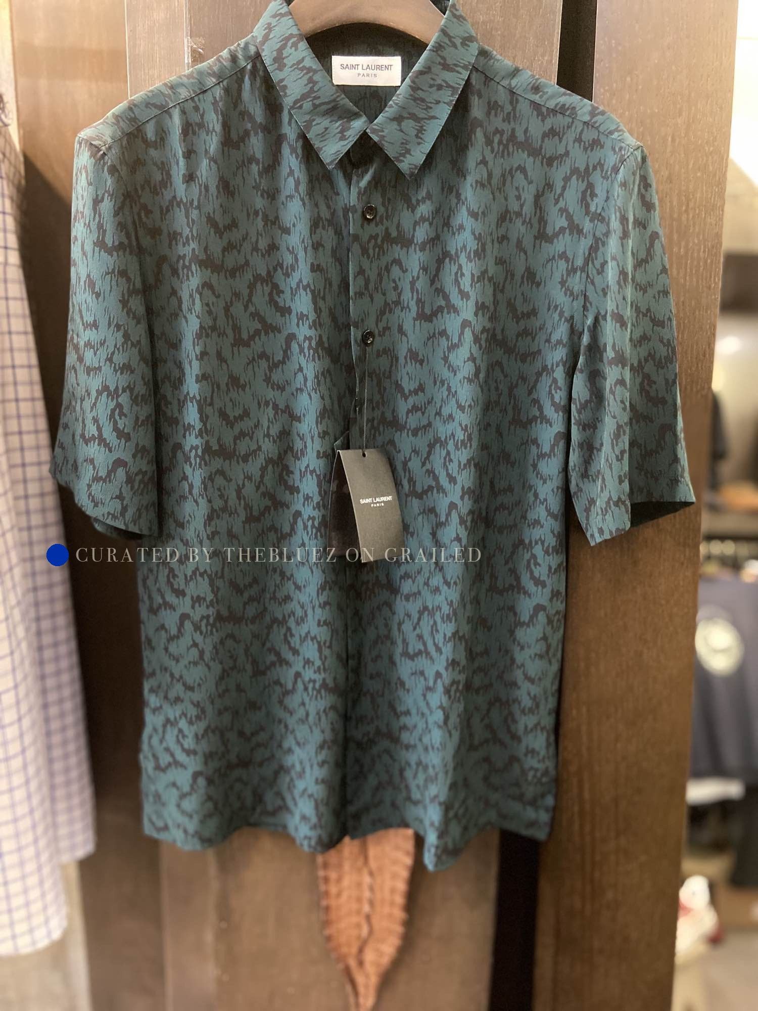 Saint Laurent Paris Green Printed Short Sleeve Shirt Size US S / EU 44-46 / 1 - 1 Thumbnail
