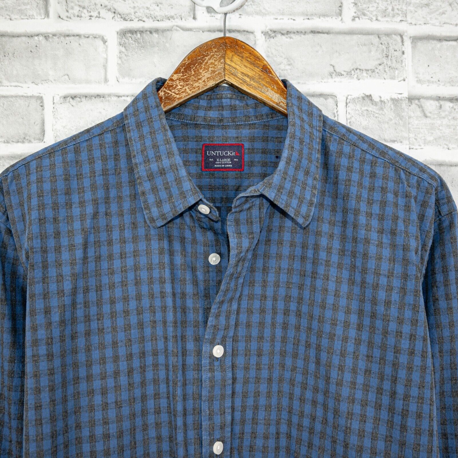 UNTUCKit UNTUCKit Button up Shirt in Blue Gray Gingham Check Cotton Size US XL / EU 56 / 4 - 3 Thumbnail